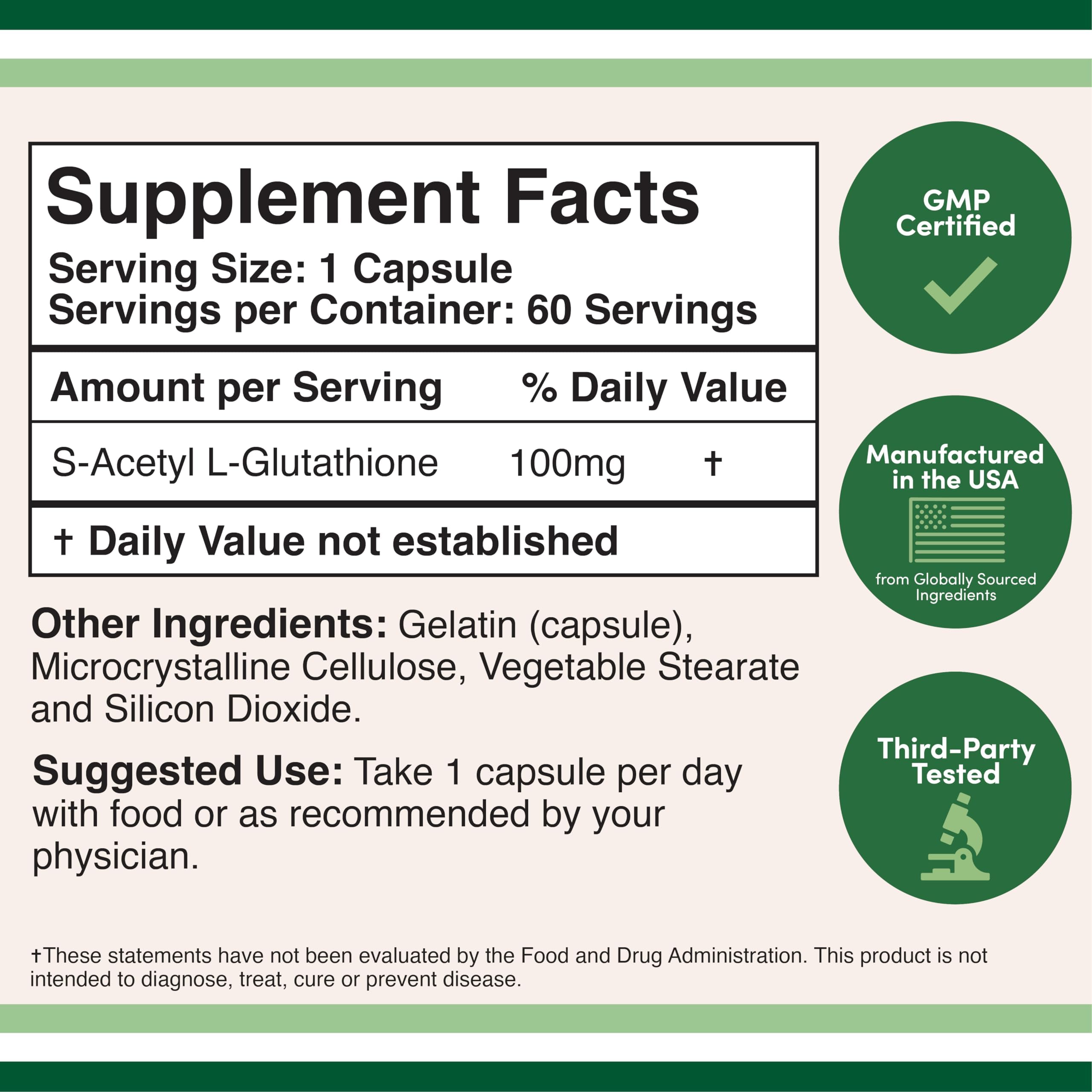 S-Acetyl L-Glutathione Capsules - 100mg, 60 Count (Acetylated Glutathione Antioxidant - More Absorbable Than Glutathione and Liposomal Glutathione, Non-GMO and Gluten Free) by Double Wood Double Wood Supplements uk supplements
