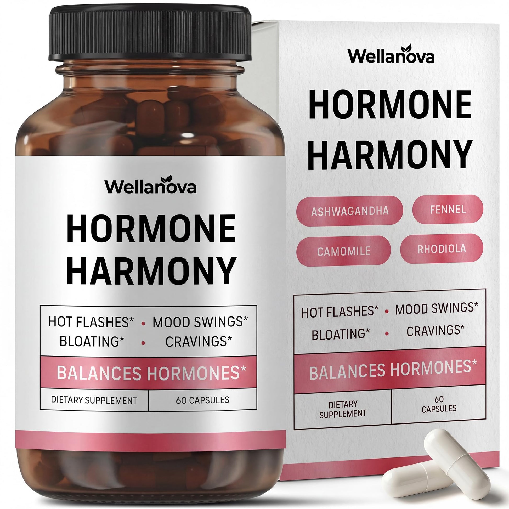 Wellanova Hormone Harmony for Women – Natural Hormonal Balance Support for Menopause & Perimenopause – Hot Flashes, Mood Swings, Cravings, Bloating Relief – 60 Capsules Wellanova uk supplements
