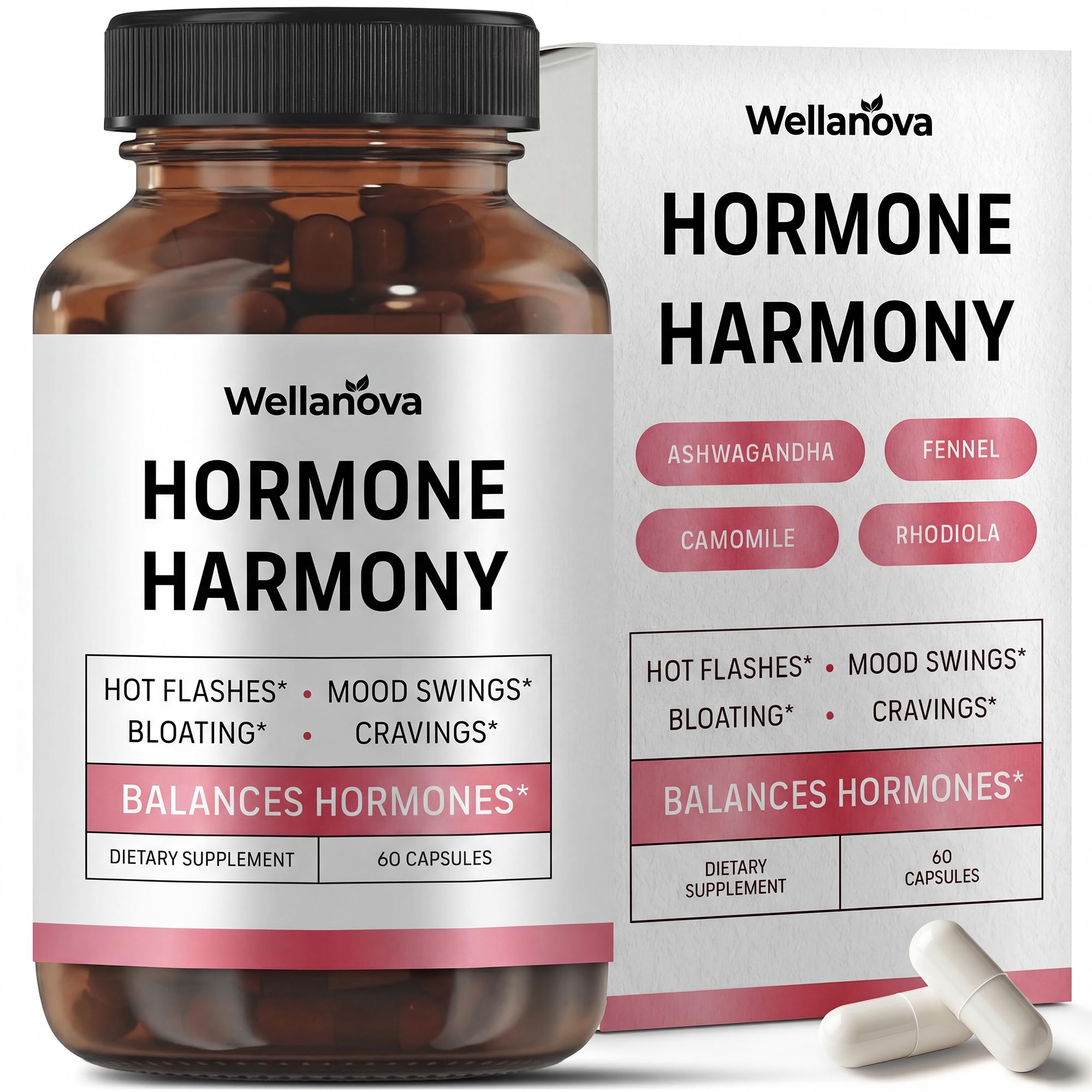 Wellanova Hormone Harmony for Women – Natural Hormonal Balance Support for Menopause & Perimenopause – Hot Flashes, Mood Swings, Cravings, Bloating Relief – 60 Capsules Wellanova uk supplements