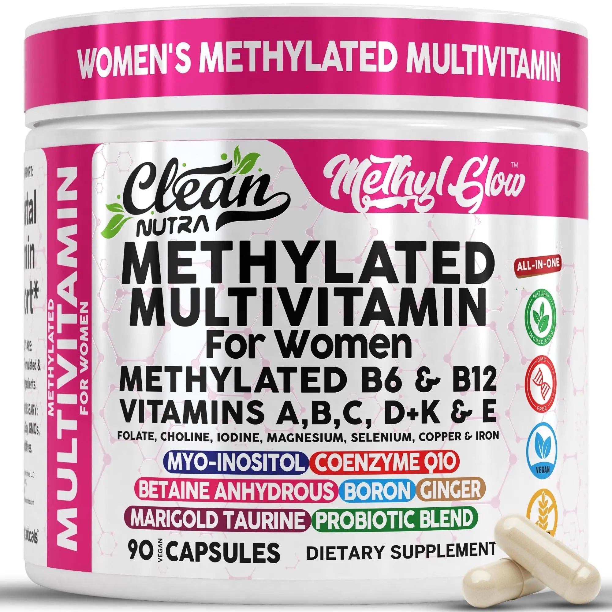 Methylated Multivitamin for Women Vitamins B6 Methyl B12 A B C D K E Folate Choline Omega 3 Thiamine Riboflavin Iron Clean Nutraceuticals uk supplements