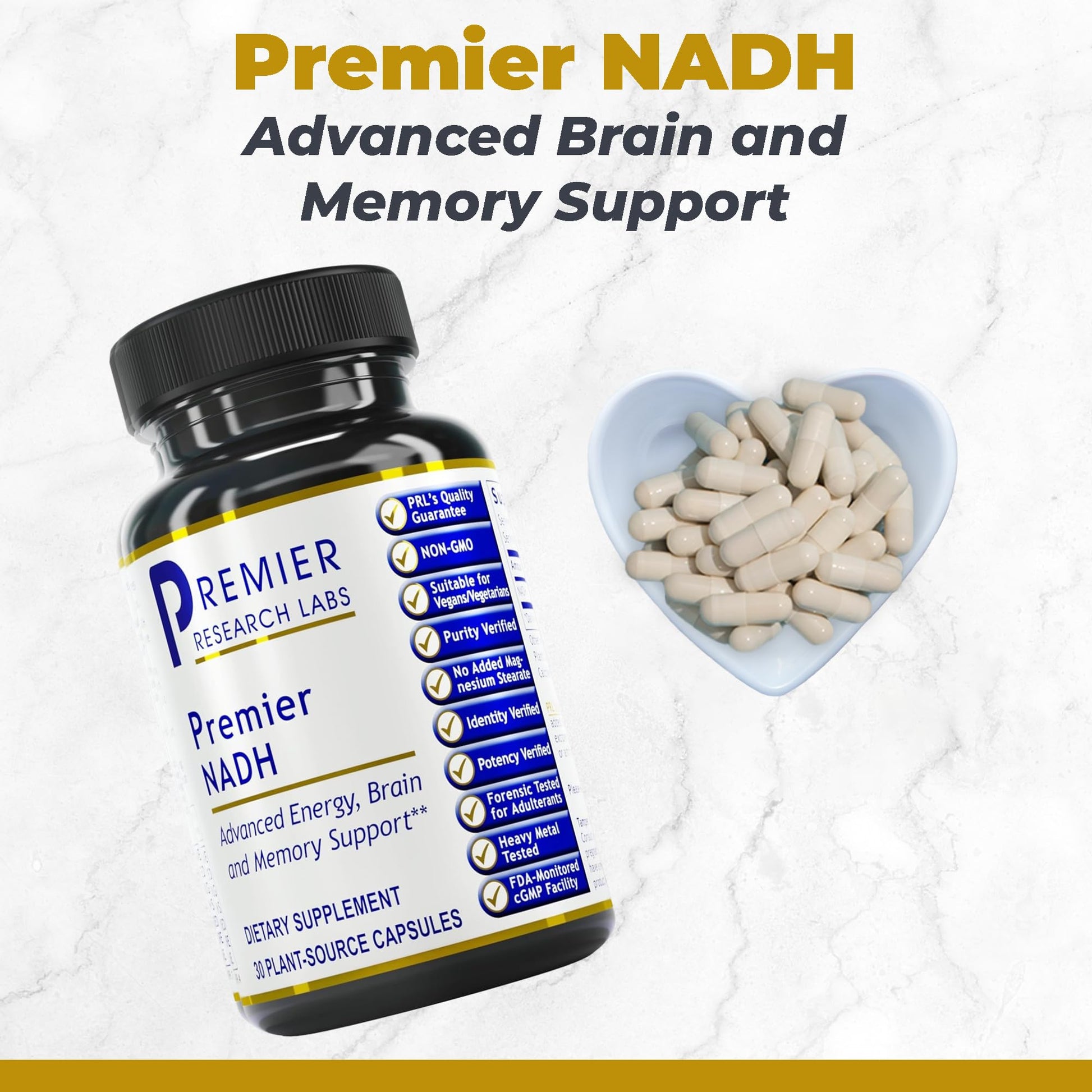 Premier Research Labs NADH - NADH Supplement, NAD Supplement for Men & Women, Nicotinamide Adenine Dinucleotide, Cell Regenerator, Respiratory Support - 30 Vegetarian Capsules Premier Research Labs uk supplements