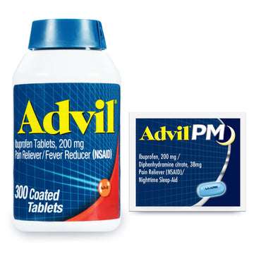 Advil Pain Reliever and Fever Reducer, Ibuprofen 200mg for Pain Relief - 300 Count, Advil PM Pain Reliever and Nighttime Sleep Aid, Ibuprofen for Pain Relief and Diphenhydramine Citrate - 2 Count Advil uk supplements