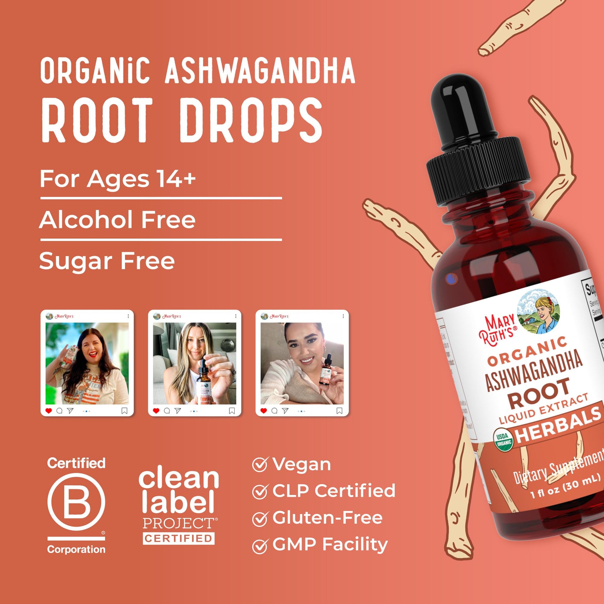 MaryRuth Organics Ashwagandha Root | USDA Organic Ashwagandha Liquid Drops | Stress Relief, Natural Calm, Relaxation and Mood Support Supplement | Adaptogenic | Nervine | Vegan | Non-GMO | 60 Servings MARYRUTH'S uk supplements