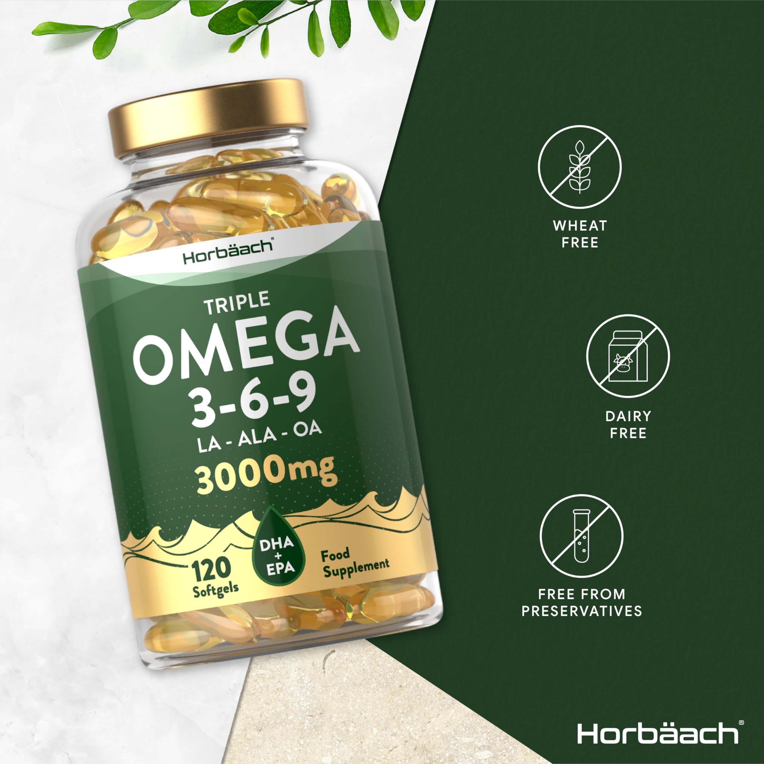Omega 3 6 9 Capsules High Strength | 3000mg | 120 Softgels | Triple Omega 369 Horbäach uk supplements