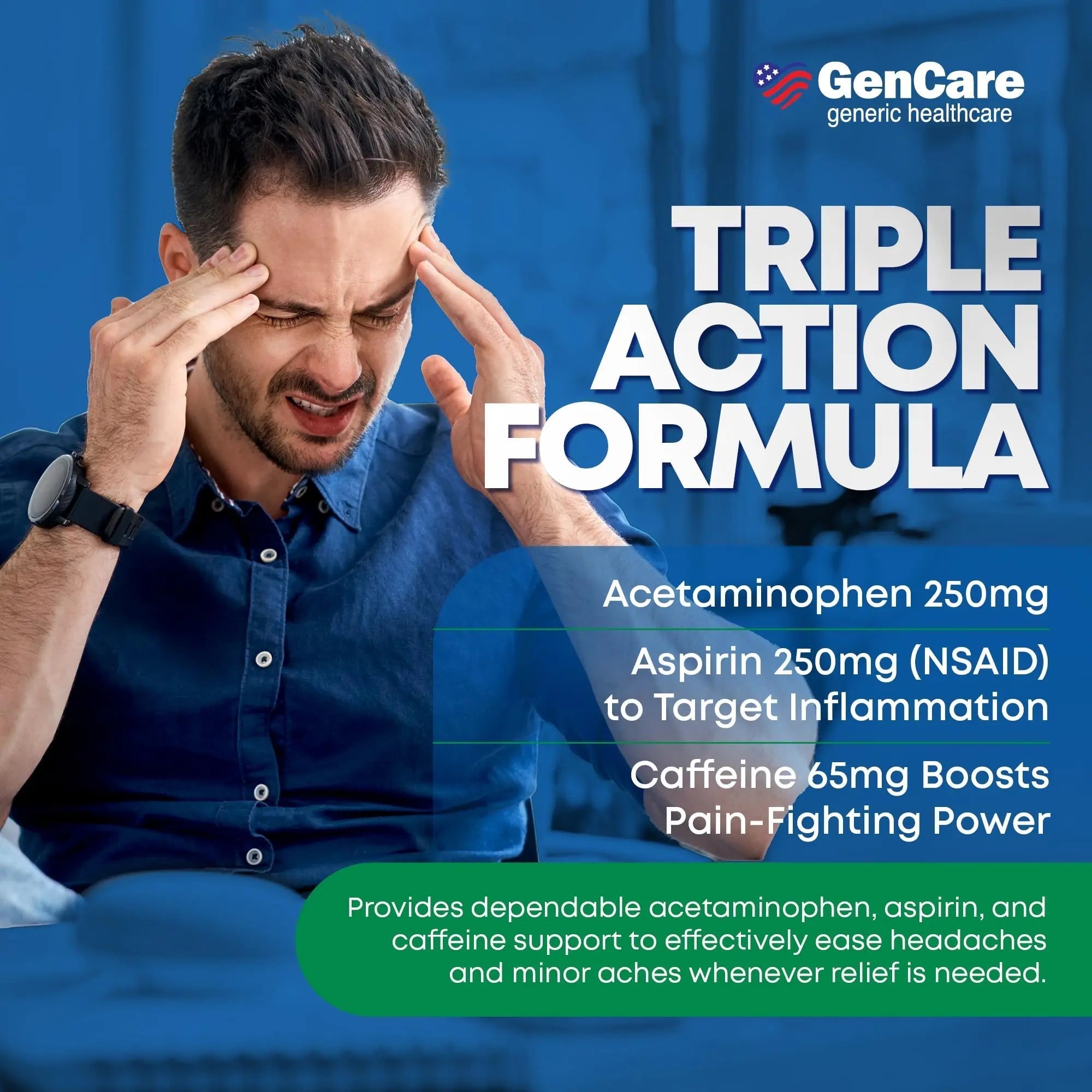 GenCare - Headache Relief Acetaminophen with Aspirin (NSAID) & Caffeine (300 Caplets) Value Pack | Head Pain, Muscle Aches, Back Pain & Body | Generic ExcedrEn Extra Strength GenCare uk supplements