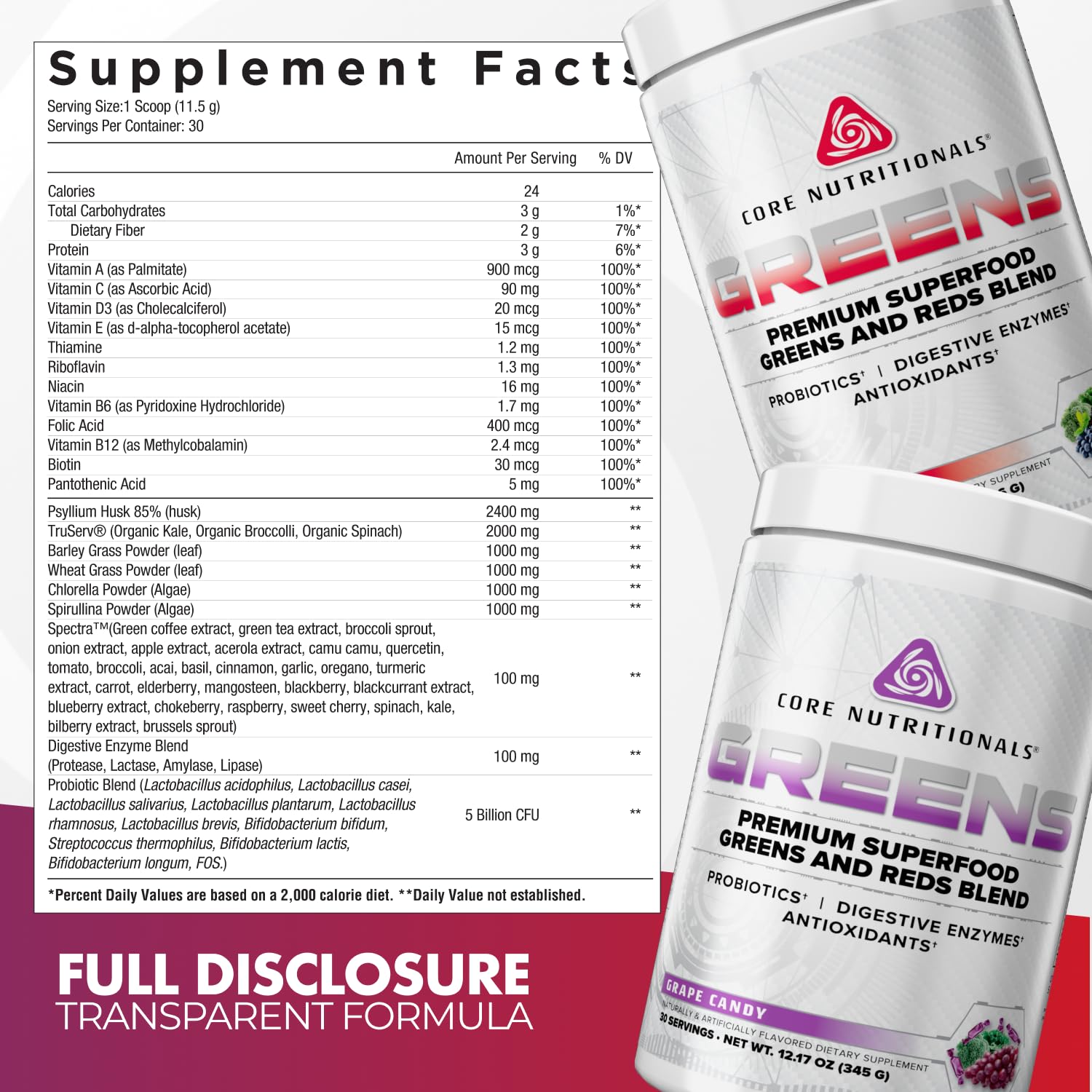 Core Nutritionals Greens | Premium Superfood Reds & Greens Blend | 5 Billion CFU Probiotics, Digestive Enzymes, & Antioxidants | 30 Servings (Berry Bliss) Core Nutritionals uk supplements