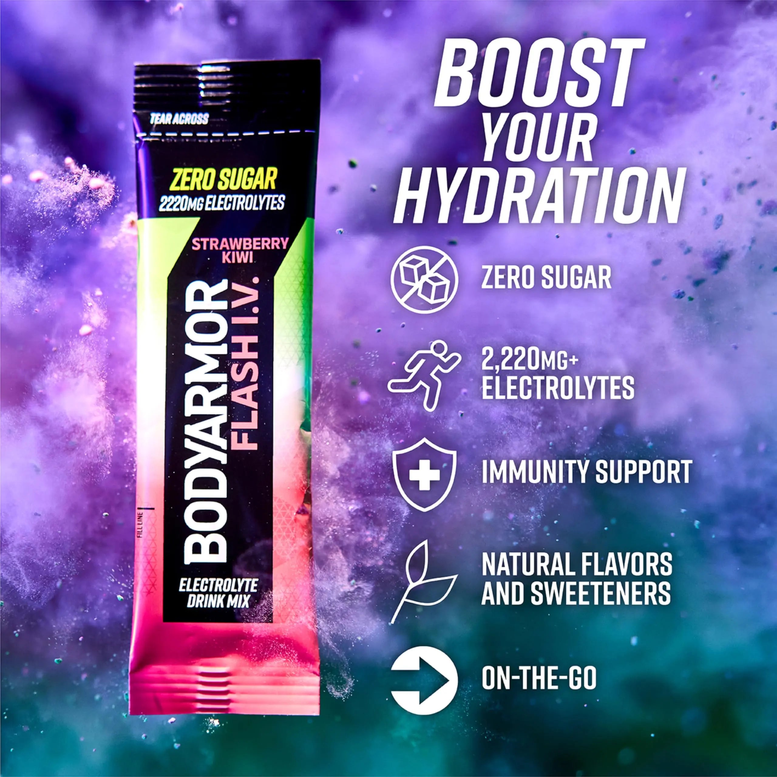 BODYARMOR Flash IV Electrolyte Packets, Strawberry Kiwi - Zero Sugar Drink Mix, Single Serve Packs, Coconut Water Powder (6 Count) BODYARMOR uk supplements