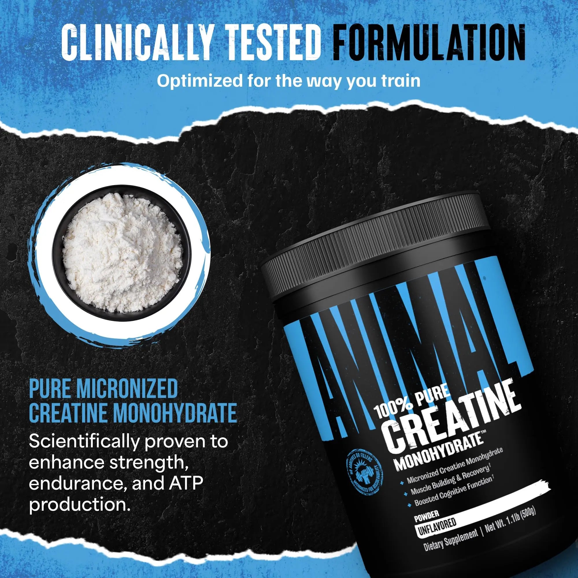 Animal Creatine Monohydrate Powder - Micronized Creatine for Women and Men, Supports Muscle Growth, Strength, Endurance, Recovery and ATP Production, Animal uk supplements
