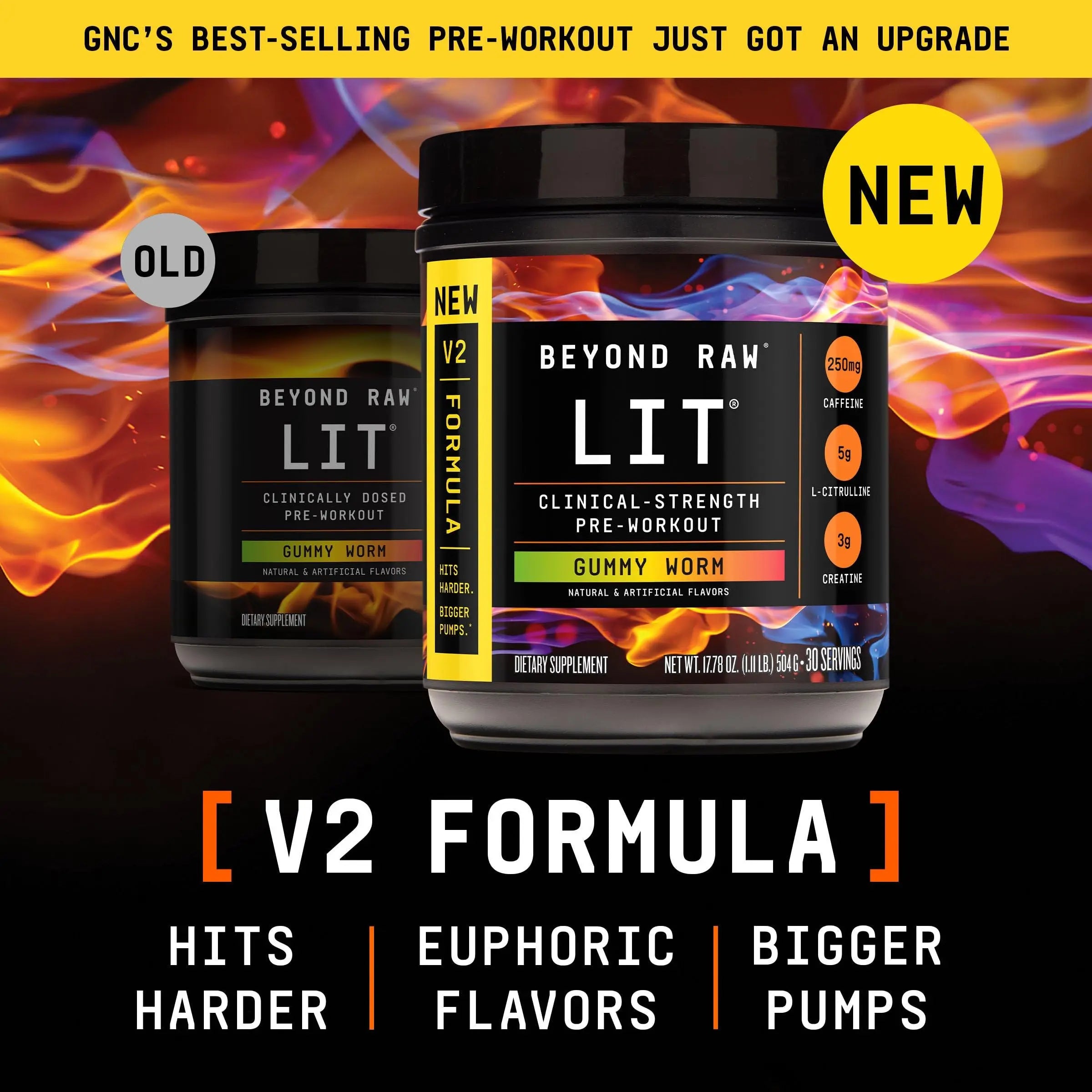 BEYOND RAW LIT V2 Clinical Strength Pre Workout Powder, Hits Harder, Bigger Pumps, Caffeine, L-Citrulline, Creatine, Gummy Worm, 30 Servings BEYOND RAW uk supplements