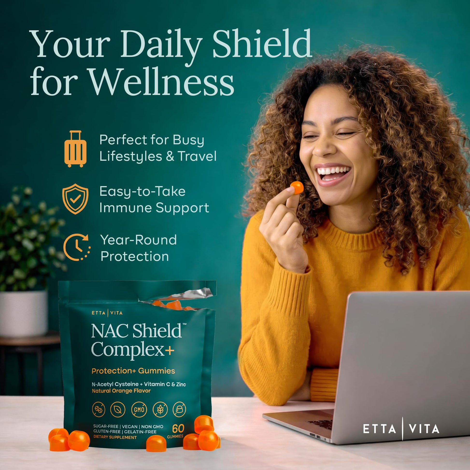 Sugar-Free NAC Gummies (Immune Support Complex) N-Acetyl Cysteine, Vitamin C & Zinc - Supports Respiratory Health, Liver Detox & Cleanse, Kidney Function, NAC Supplement for Kids and Adults - Vegan Etta Vita uk supplements