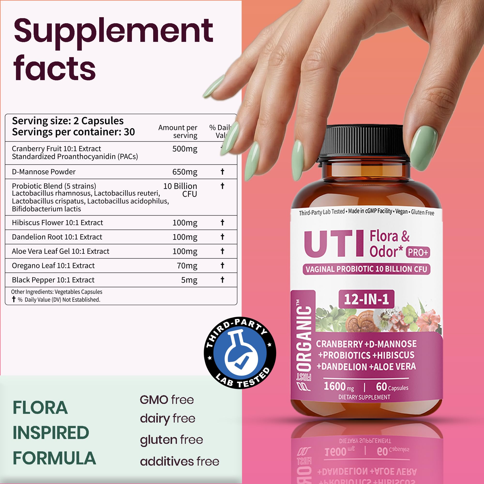 UTI Flora & Odor Pro+ & UTI Yeast & pH Pro+ | Pack of 2 | Vaginal Probiotics for Feminine Hydration & Freshness Support | Third-party Tested, cGMP Facility, Vegan, Non-GMO, Gluten-Free | 60+60 Caps FIRSTORGANIC uk supplements