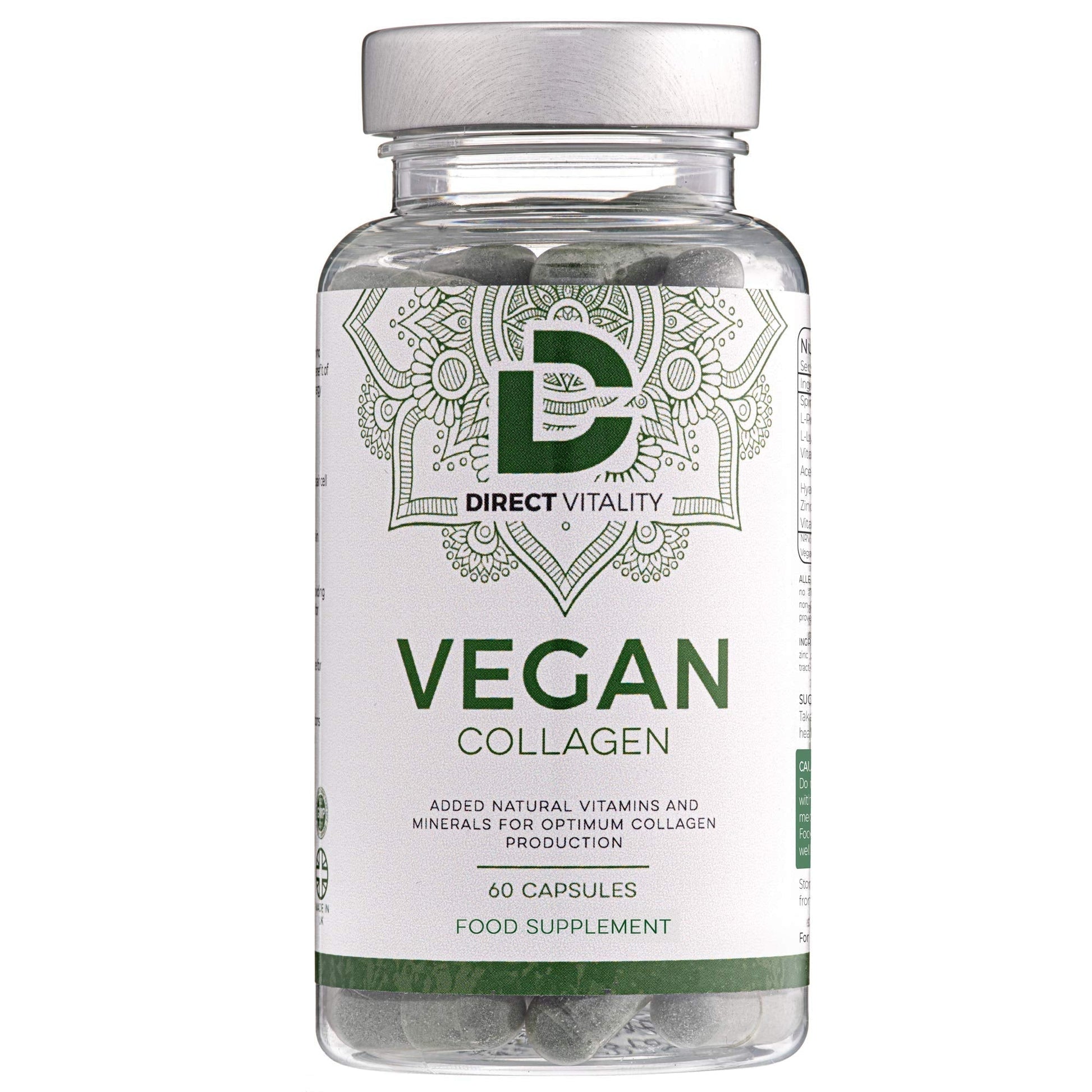 Vegan Collagen Supplement - 1400mg, Spirulina, L-Lysine, L-Proline, Acerola Cherries , Vitamin C & B12, Zinc, Hyaluronic Acid, UK Made D Direct Vitality uk supplements