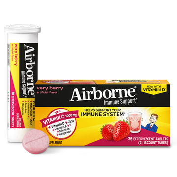 Vitamin C 1000mg (per serving) - Airborne Very Berry Effervescent Tablets (36 count in a box), Gluten-Free Immune Support Supplement, With Vitamins A C E, ZINC, Selenium, Echinacea & Ginger Airborne uk supplements