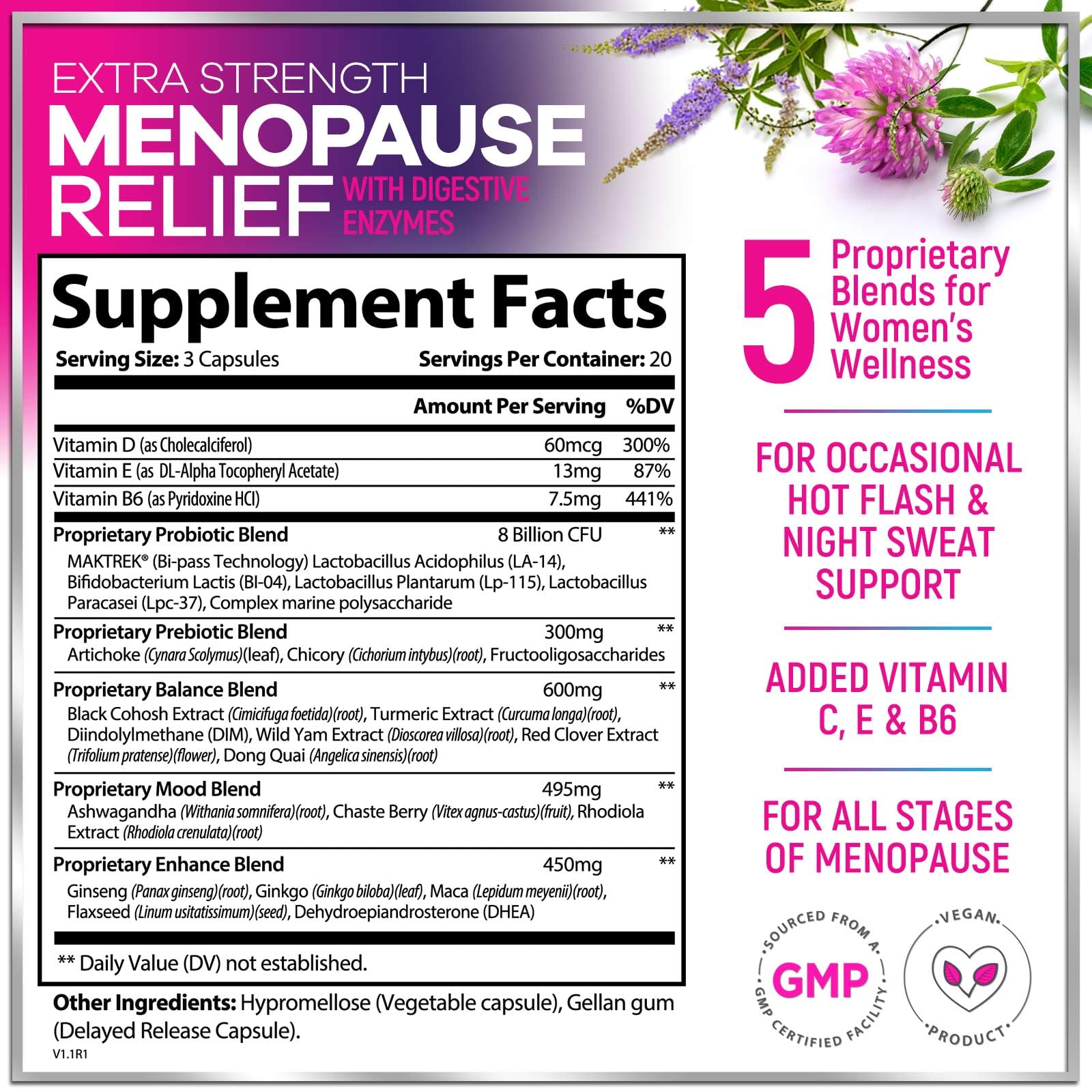 Menopause Supplements for Women - Complete Hot Flash Night Sweats & Menopause Relief Pills, 8 Billion CFU Probiotics with Dong Quai & Black Cohosh for Vaginal, Digestive Support - 60 Capsules Hello Lovely! uk supplements