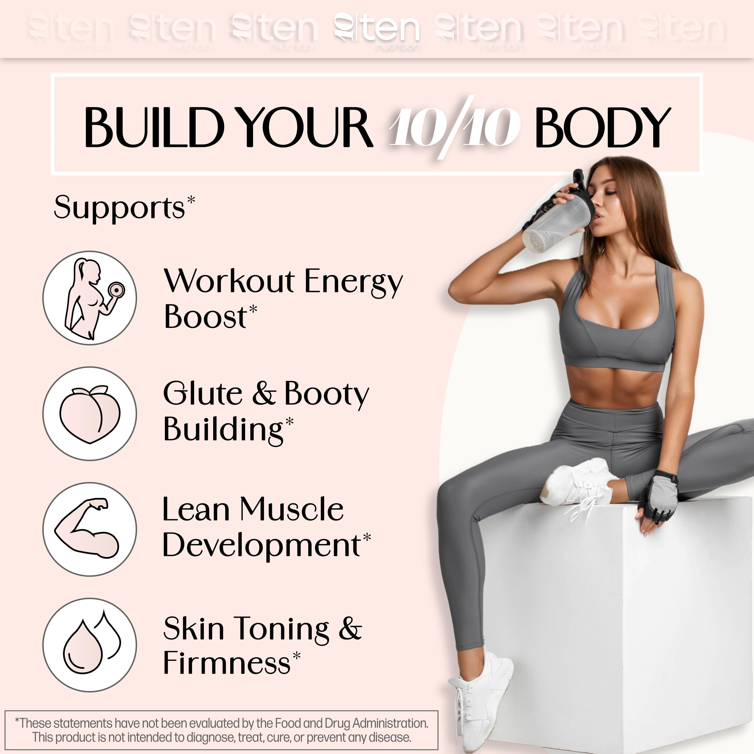 New - Creatine + Collagen for Women – Supports Lean Muscle Growth & Development, Booty Gain, Energy & Recovery – 5g Creatine Monohydrate Plus 5000mg Collagen Peptides Combo – Unflavored, 30 Servings 10Ten Nutrition uk supplements