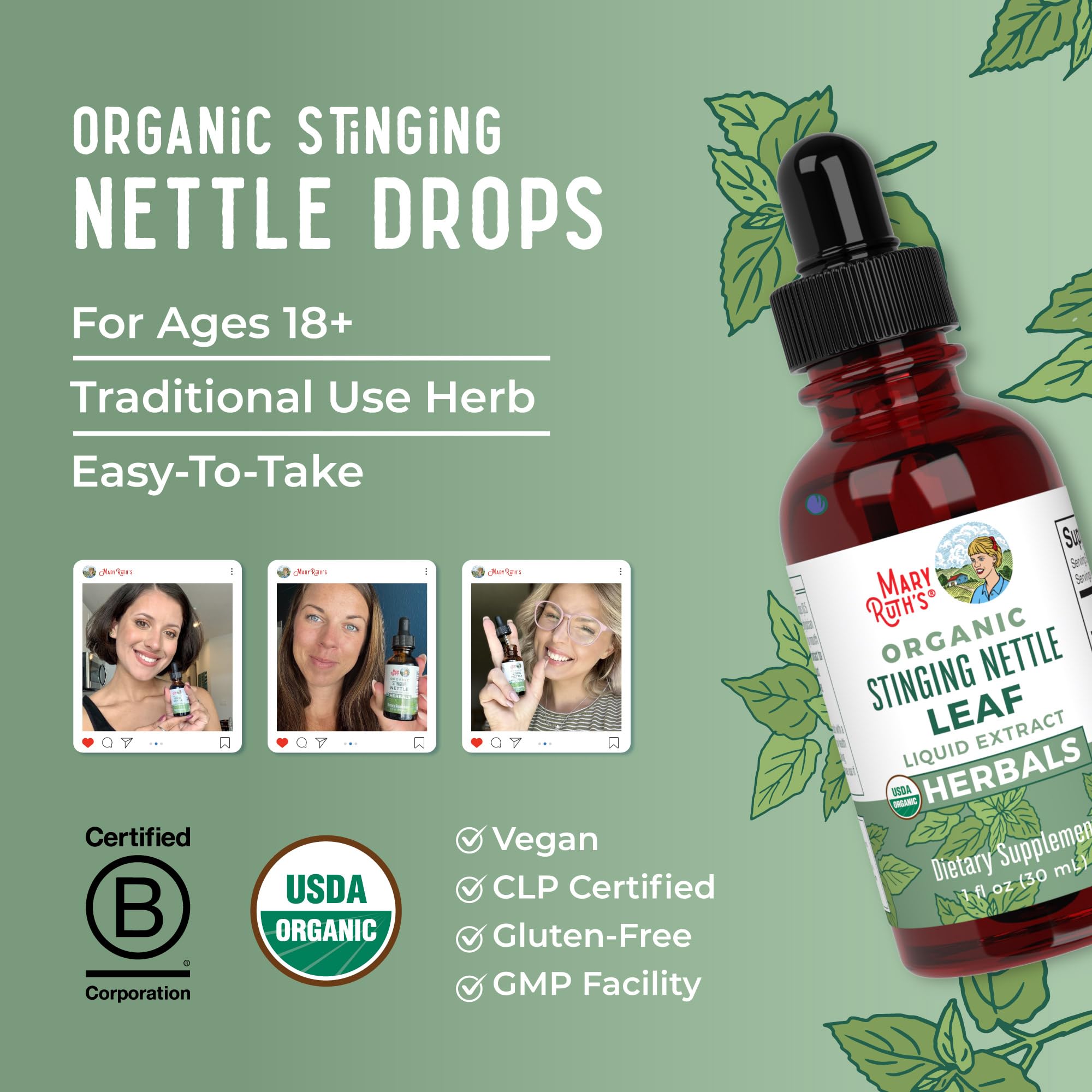 MaryRuth Organics Stinging Nettle Leaf Extract | Detox Supplement Herbal Drops | USDA Organic | Vegan | Non-GMO | Gluten Free | 1 Fluid Oz MARYRUTH'S uk supplements