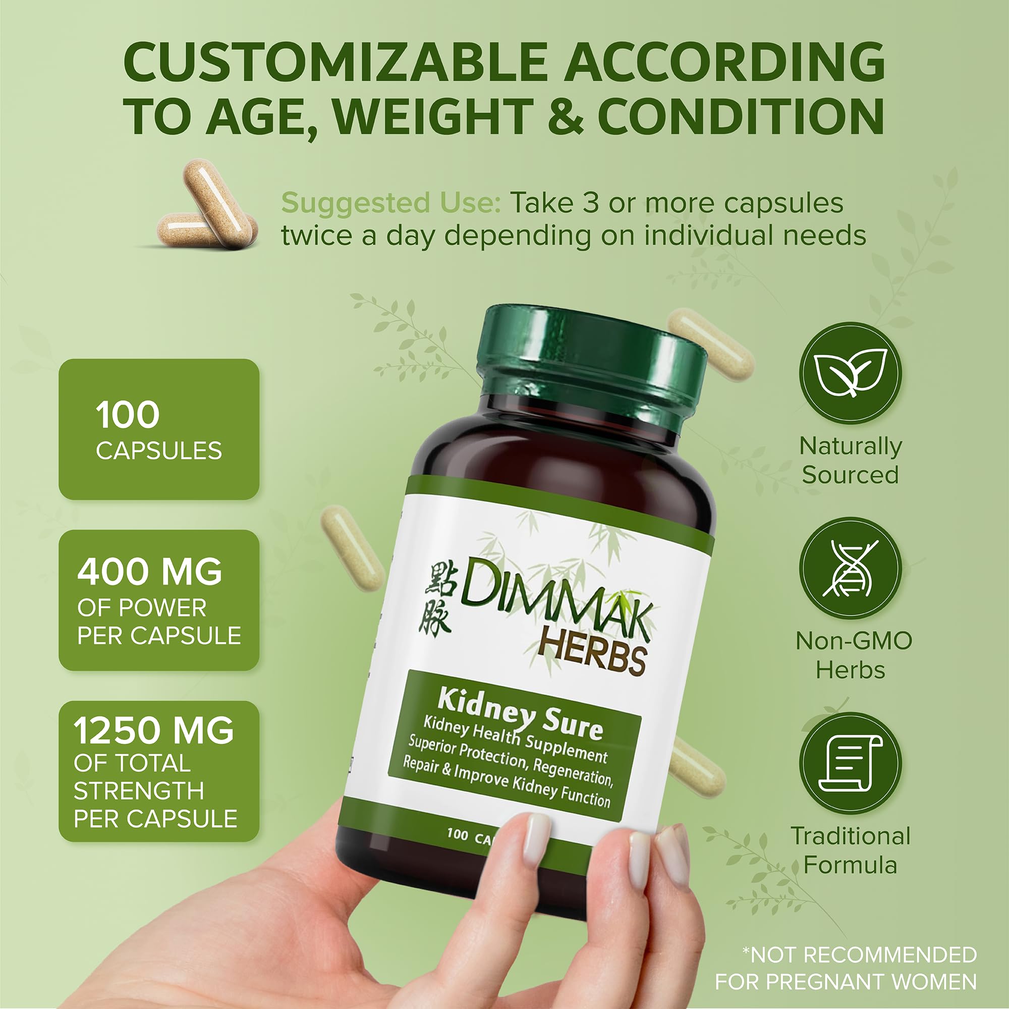 Dimmak Herbs Kidney Sure- Kidney Cleanse & Revitilization Tonic- Organic Herbal Support for Renal Health, Urinary Tract Flow & Vitality- TCM Doctor Formulated, Vegan- 400mg 100 Capsules Dimmak Herbs uk supplements