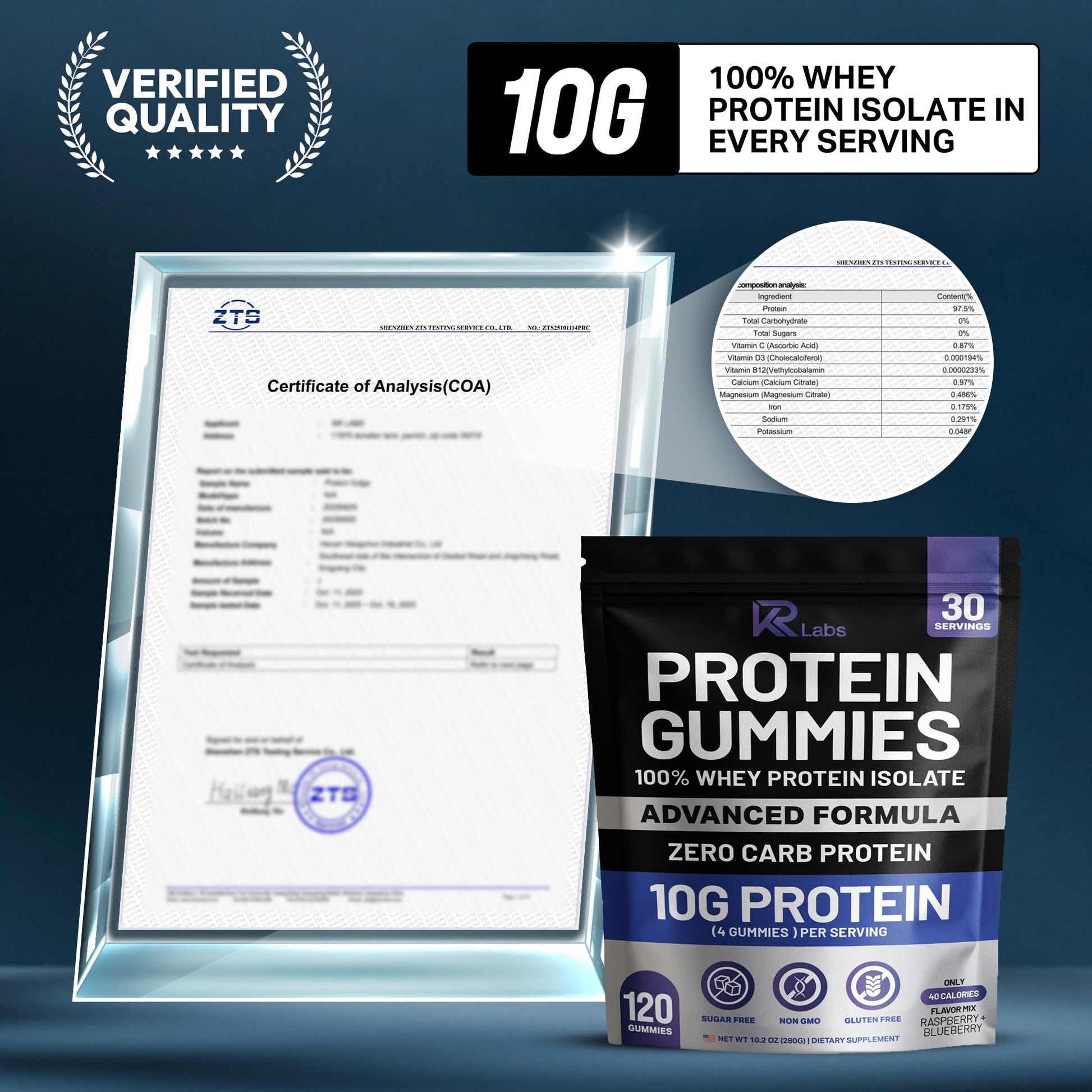 KR Labs Zero Carb 100% Pure Whey Isolate Protein Gummies | 300g Total Protein per Bag | 10g per Serving Plant Based with Vitamins for Men & Women KR Labs uk supplements