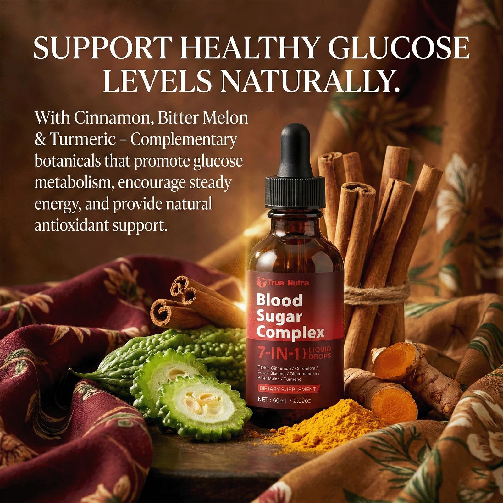true nutra Blood Sugar Complex, 7-in-1 Formula Blood Sugar Support Supplement with Berberine, Ceylon Cinnamon, Chromium, Bitter Melon, Turmeric, Ginseng, Glucomannan (1PCS) true nutra uk supplements