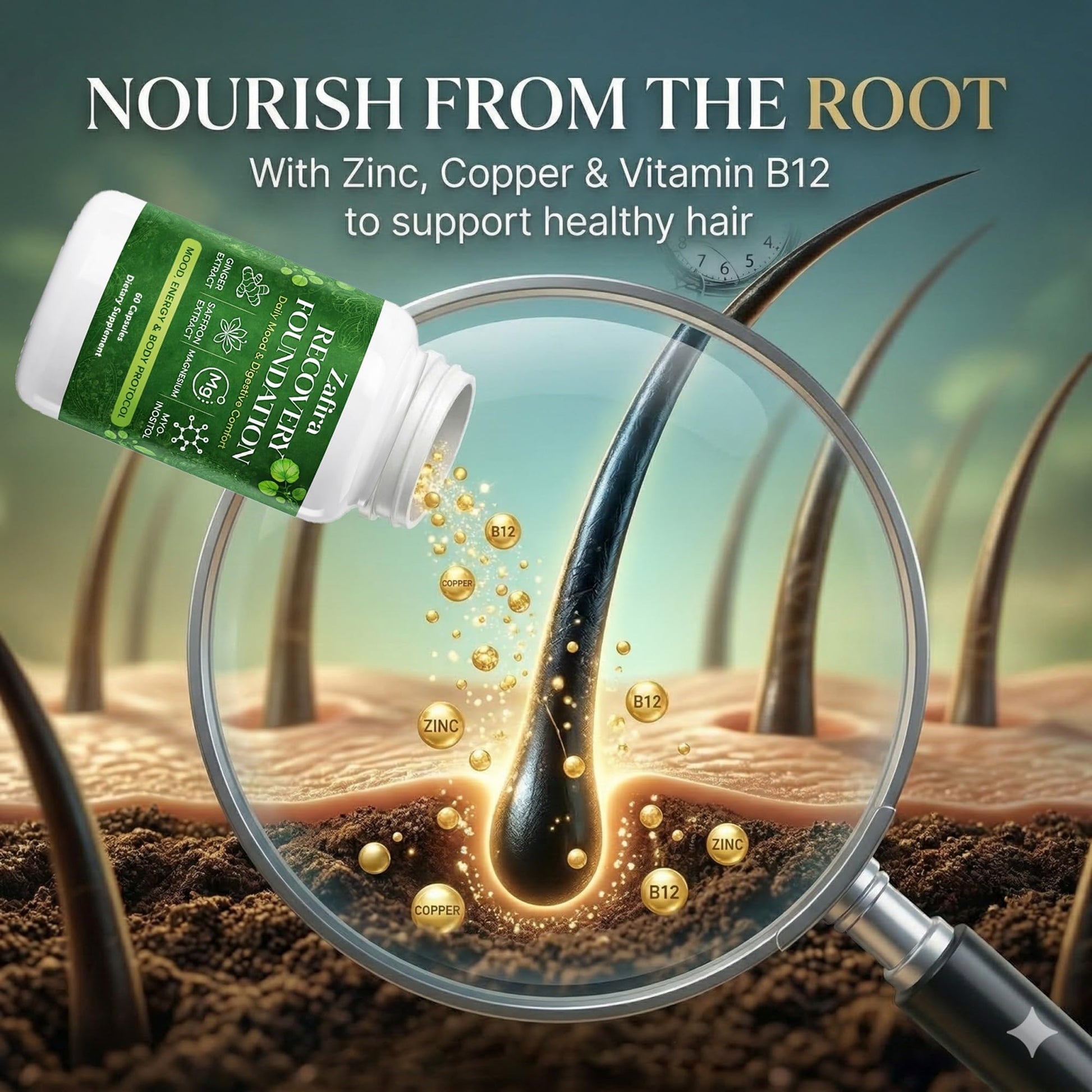 DYDUON Zafira Recovery Foundation Capsules – Mental Clarity, Hair & Mood Support, Natural Herbal Formula with Saffron Extract, Ginger Extract, L-Theanine, Myo-Inositol, Non-GMO, 60 Capsules DYDUON uk supplements