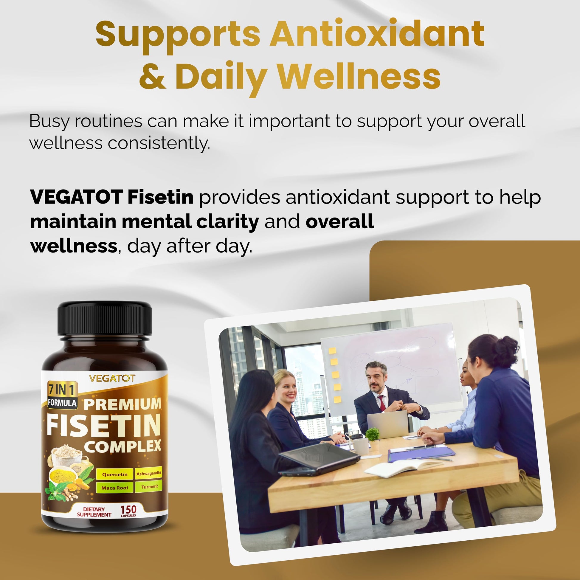 VEGATOT Organic Fisetin Complex 7-in-1 Formula | with Quercetin, Resveratrol, Ashwagandha, Maca Root, Turmeric, Black Pepper | 150 Capsules | Non-GMO, Gluten-Free VEGATOT uk supplements
