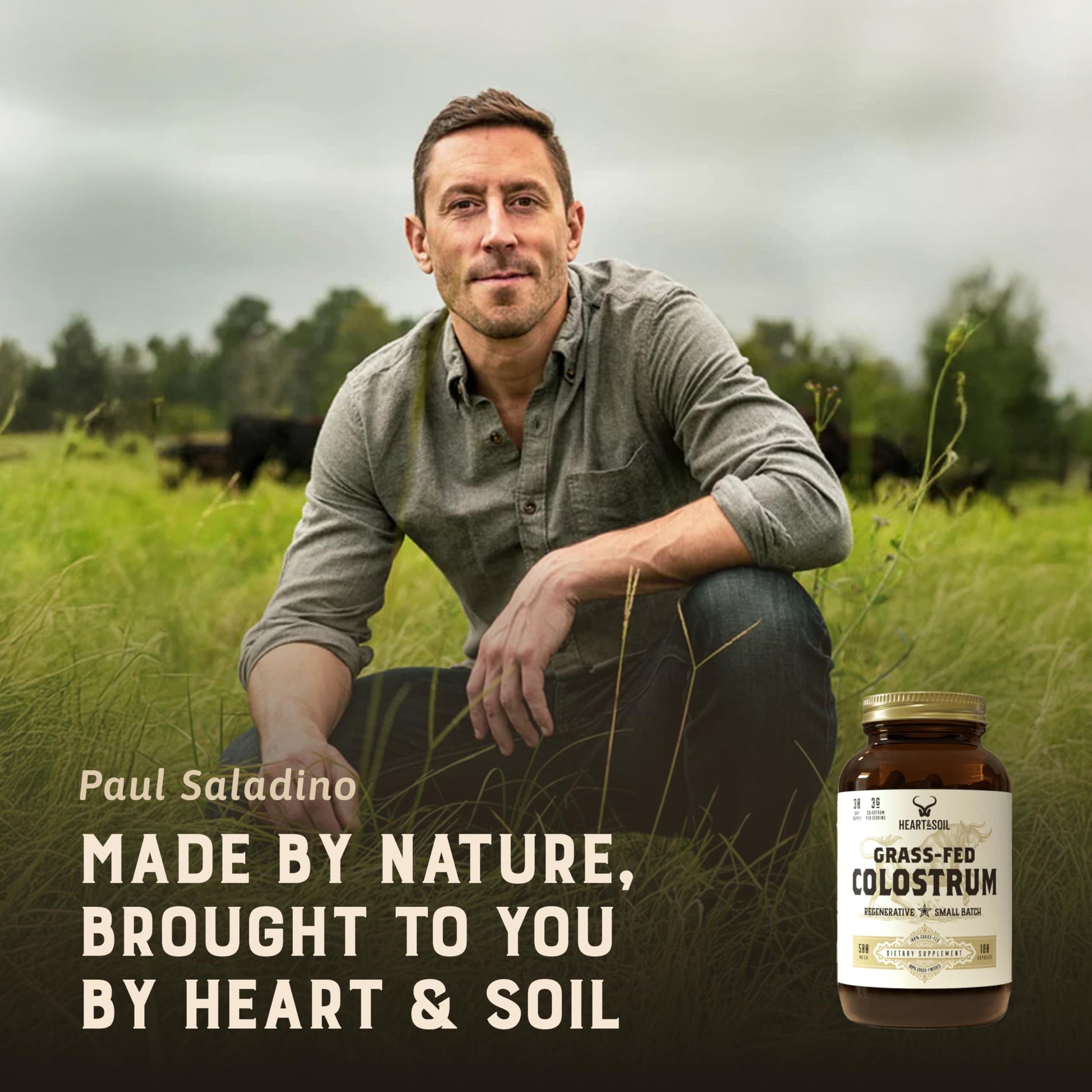 HEART & SOIL 100% Grass Fed & Finished Colostrum Supplement from Regenerative Cattle for Gut, Muscle & Immune Health – 3000mg Bovine Colostrum Capsules - Gut Health for Men & Women –180 Capsules HEART & SOIL uk supplements