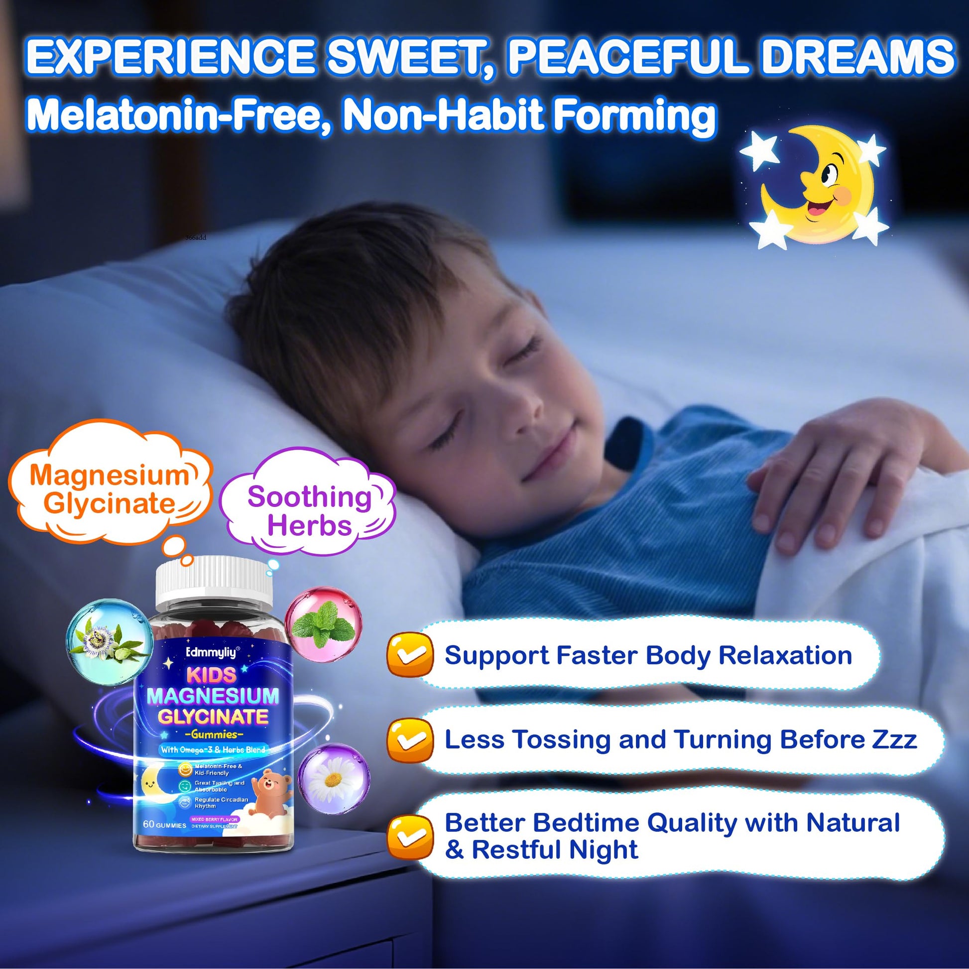 Kids Magnesium Glycinate Gummies - Magnesium Glycinate Supplement 200mg with L-theanine Omega-3 Calcium Vitamin D3 & B12 for Kids Natural Zzz at Bedtime & Overall Health - Sugar Free & Non-GMO Edmmyliy uk supplements