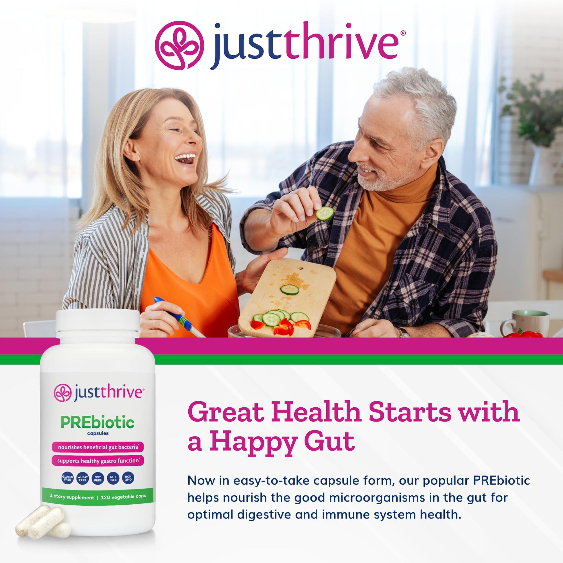 Just Thrive PREbiotic Capsules - Prebiotic Blend for Gut Health and Immune Support, 120 Caps Just Thrive uk supplements