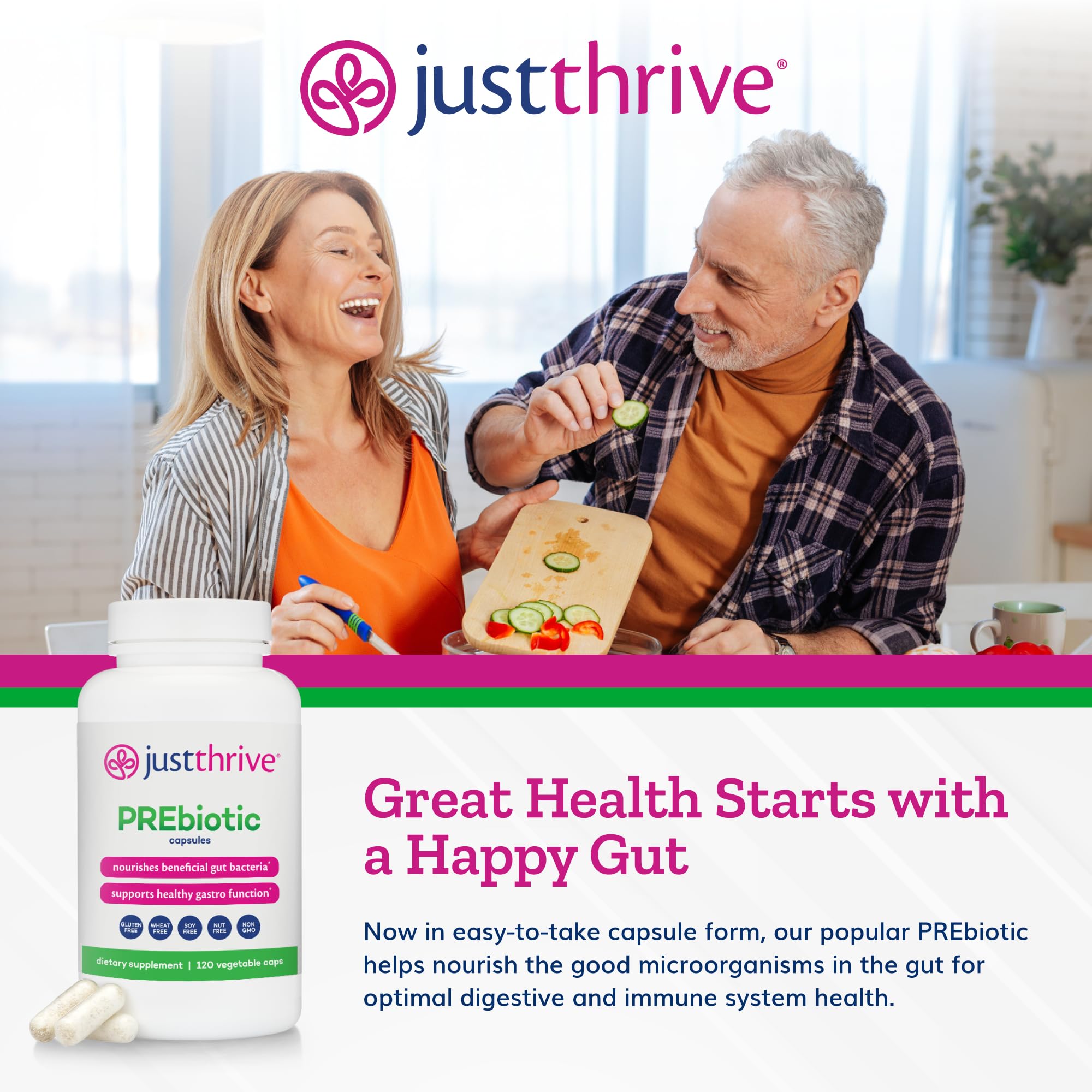 Just Thrive PREbiotic Capsules - Prebiotic Blend for Gut Health and Immune Support, 120 Caps Just Thrive uk supplements