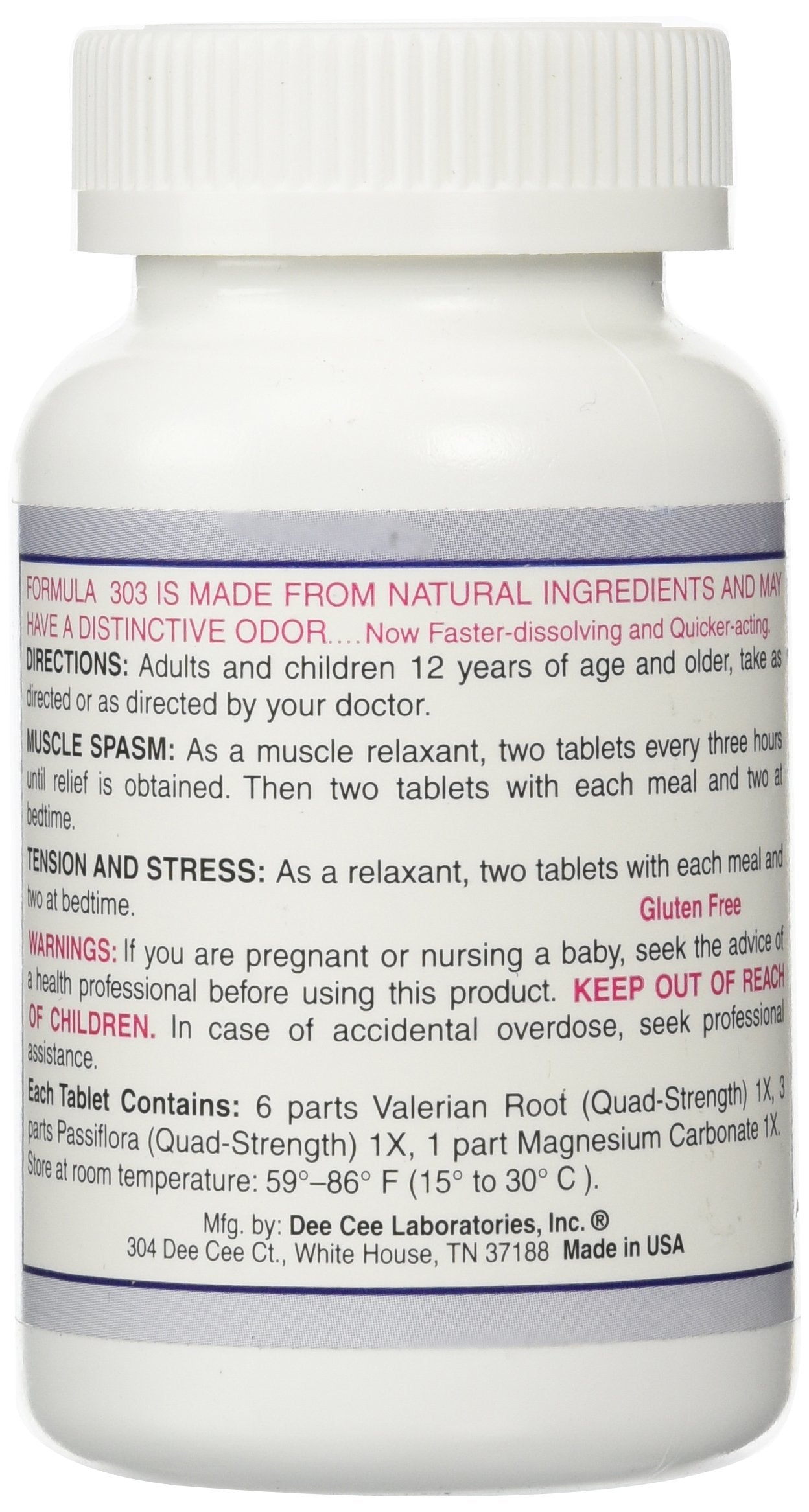 Dee Cee Labs Formula 303 Maximum Strength All-Natural Relaxant Tablets, 250 Tablets; All-Natural Relaxant containing Magnesium for Sore Muscles, Passion Flower, and Valerian Root Dee Cee Laboratories uk supplements