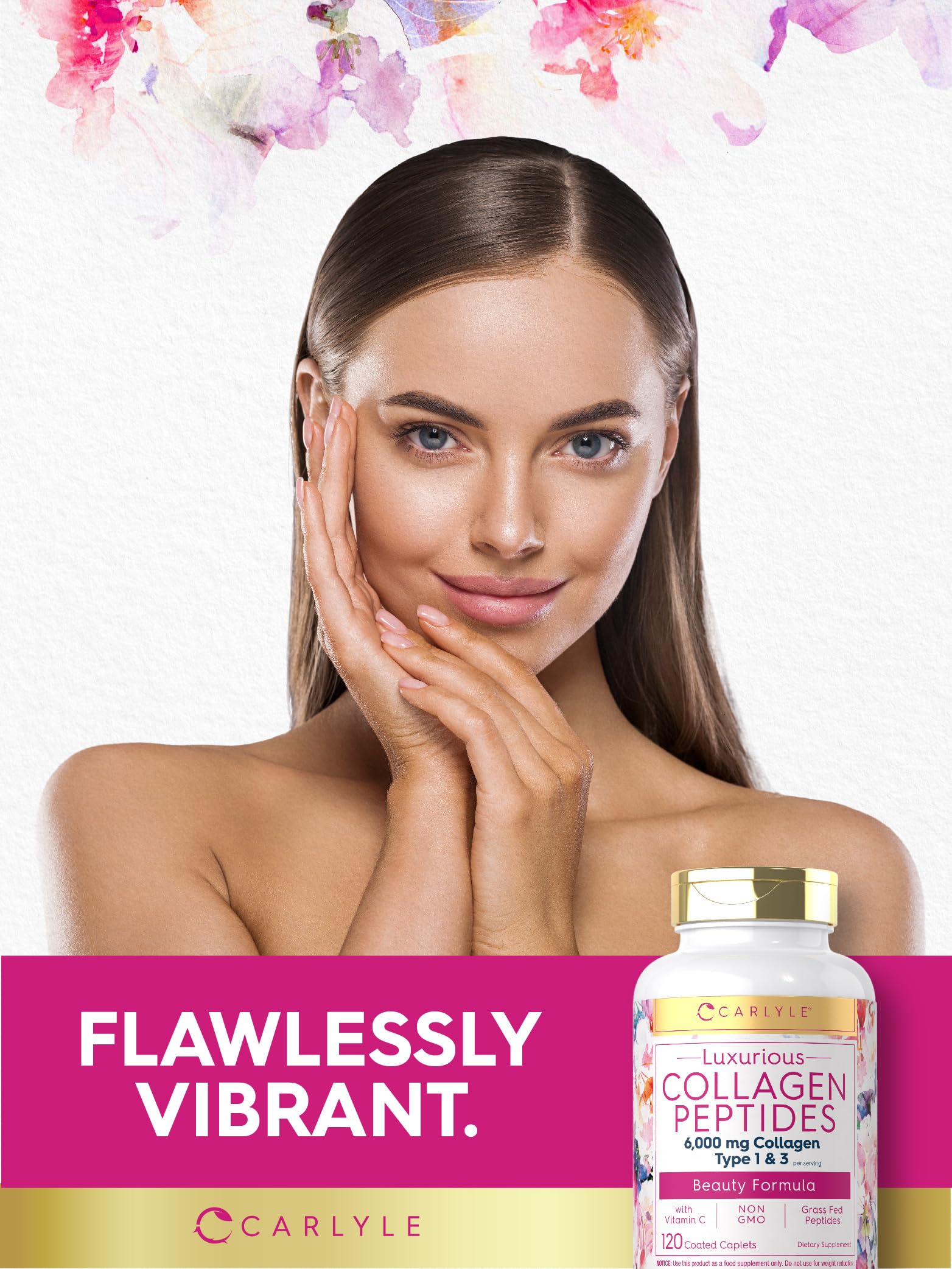Carlyle Collagen with Vitamin C | 6000mg | 120 Caplets | Multi Collagen Peptide Pills Carlyle uk supplements