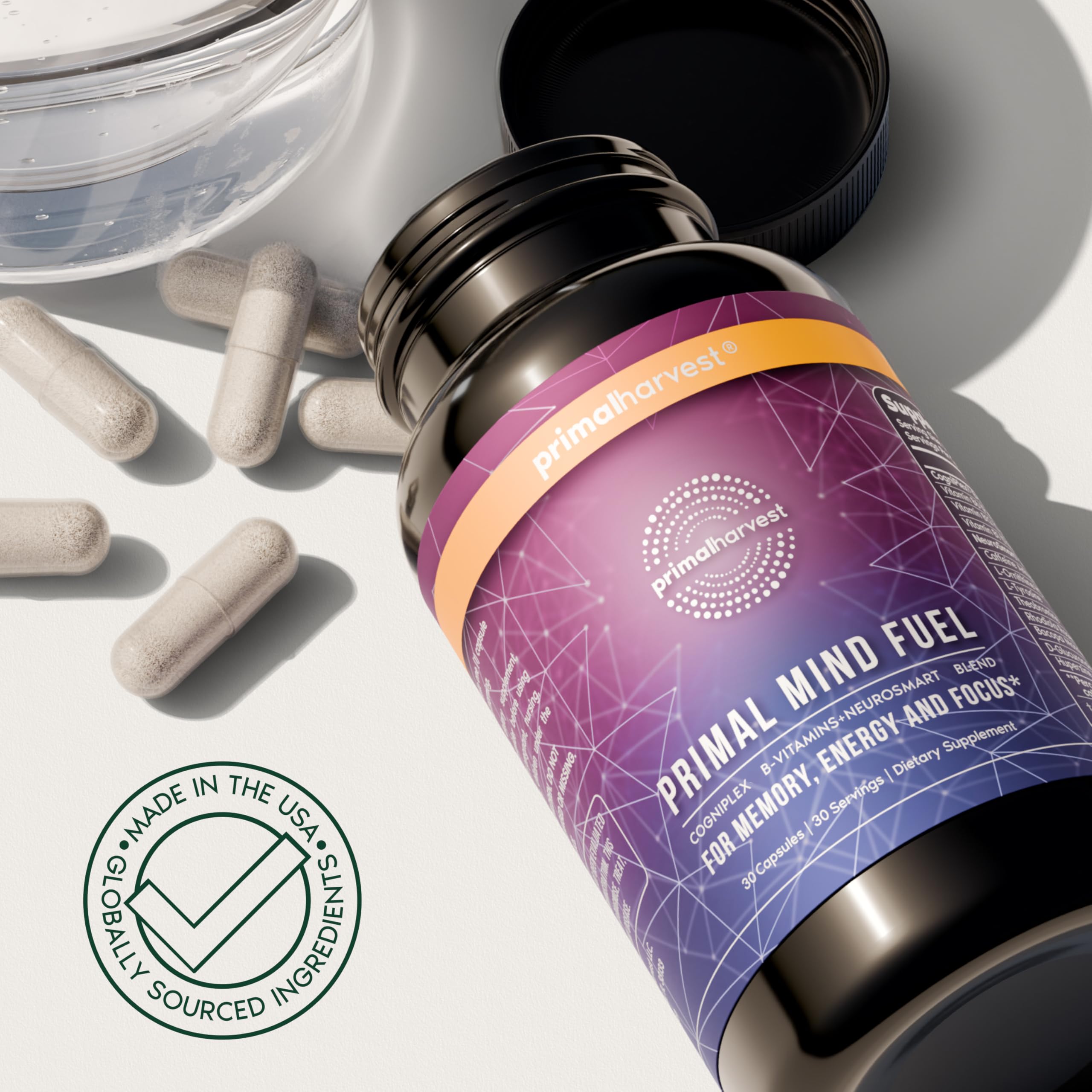 Brain Supplement by Primal Harvest, Primal Mind Fuel Brain Booster for Focus, Energy, Clarity, and Brain Health 30 Capsules Nootropics Brain Support Supplement for Men and Women Primal Harvest uk supplements