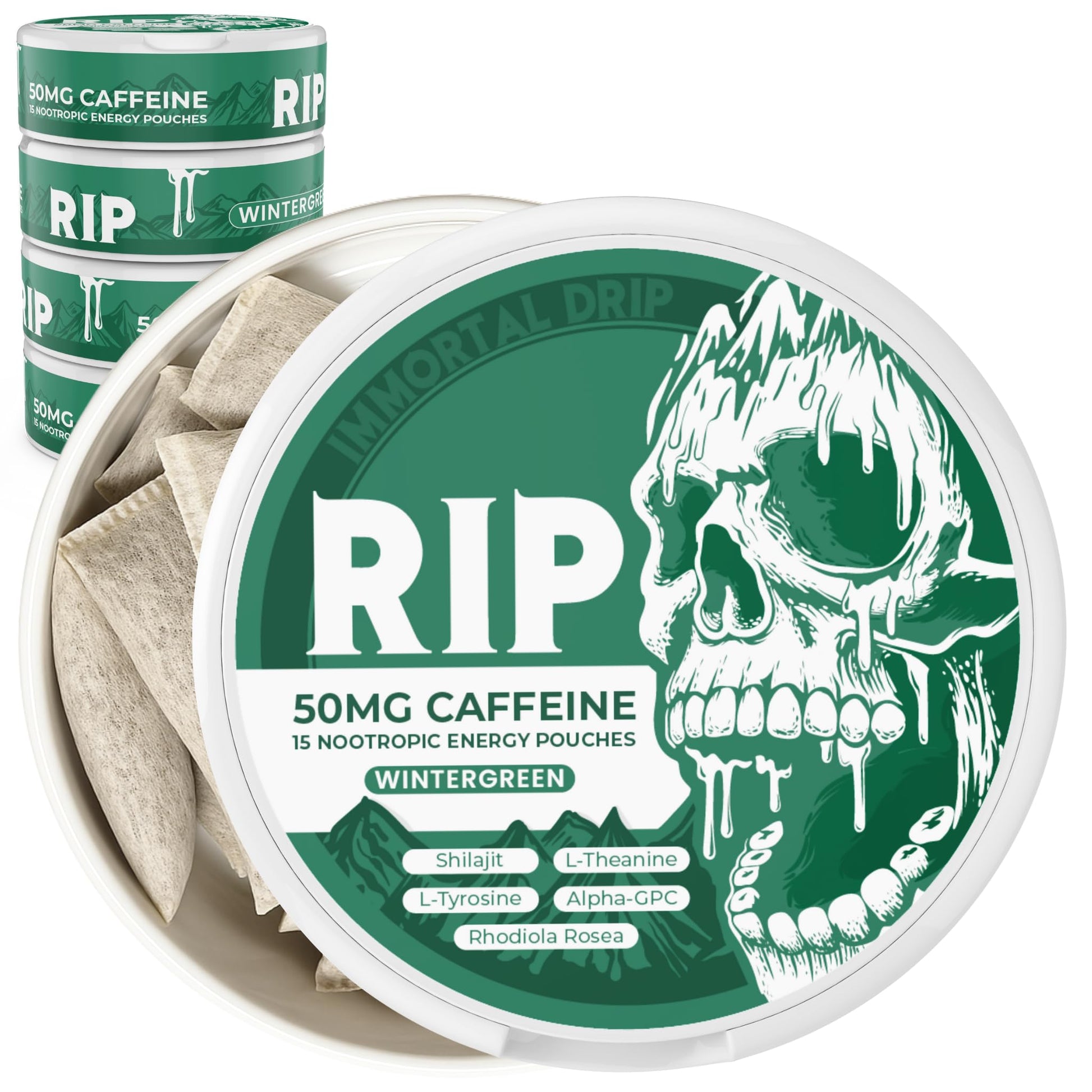 Immortal Drip RIP Nootropic Energy Pouches (Wintergreen) – 5 Cans – 15 Pouches per Can – Clean Energy & Focus Support – 50mg Caffeine, Shilajit, Alpha-GPC, L-Tyrosine, Rhodiola Immortal Drip uk supplements