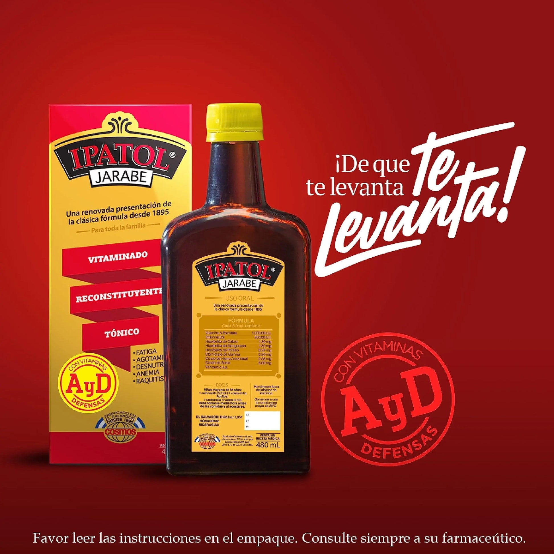 Ipatol, Multivitamin Supplement, Since 1895. Vitamin A, D, Calcium, Iron, Manganese, Sodium, Potassium. Suplemento multivitaminico, Desde 1895 Ipatol uk supplements