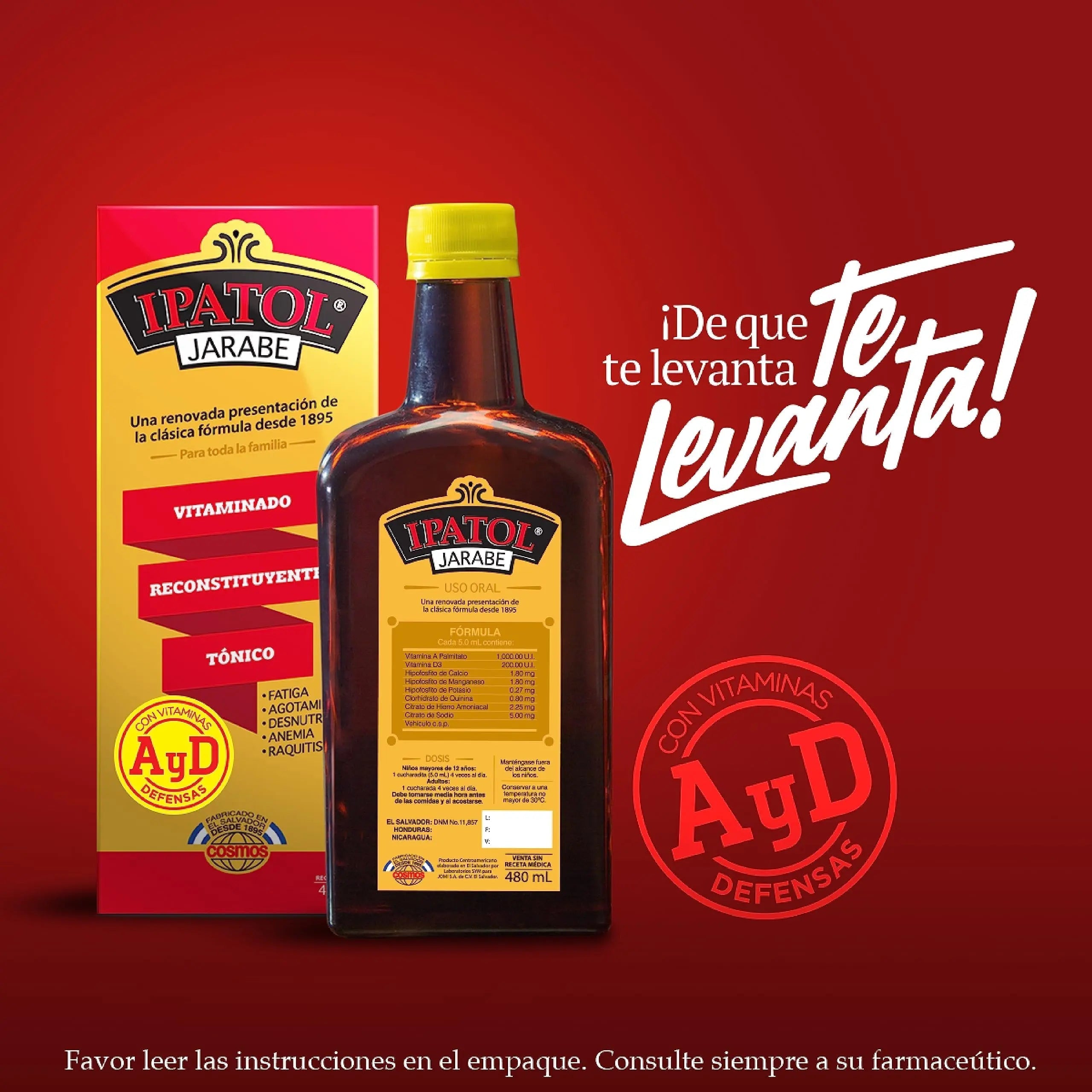 Ipatol, Multivitamin Supplement, Since 1895. Vitamin A, D, Calcium, Iron, Manganese, Sodium, Potassium. Suplemento multivitaminico, Desde 1895 Ipatol uk supplements