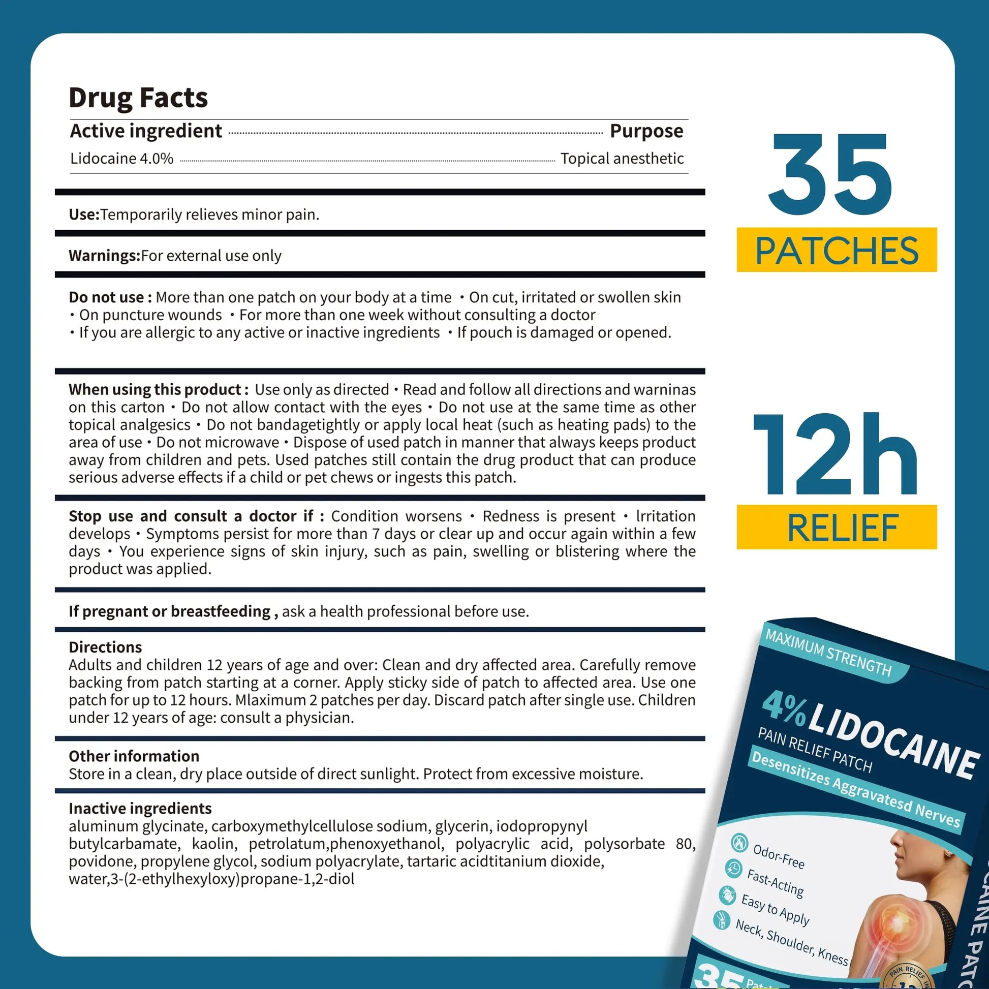 SZLGANG 4% Lidocaine Pain Relief Patches - (Large, 35, Count) Maximum Strength Relief for Back, Neck, Shoulder, Joint & Muscle Pain, 3.9”x 5.5”-03277 SZLGANG uk supplements