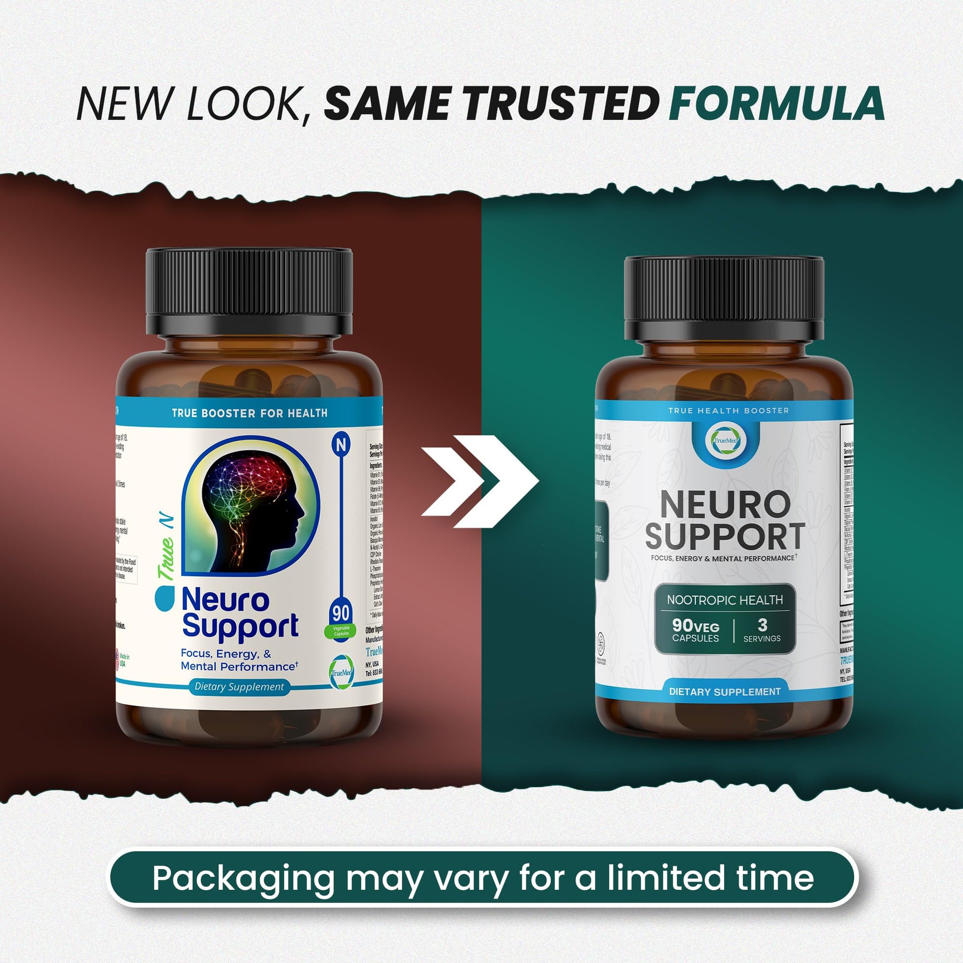 TrueMed Neuro Support - Premium Nootropic Supplement for Focus, Energy, Mental Clarity, and Performance Organic Lion’s Mane, Bacopa Monnieri, Rhodiola, Non-GMO Gluten-Free CDP Choline 90 Veg Capsules TRUEMED uk supplements