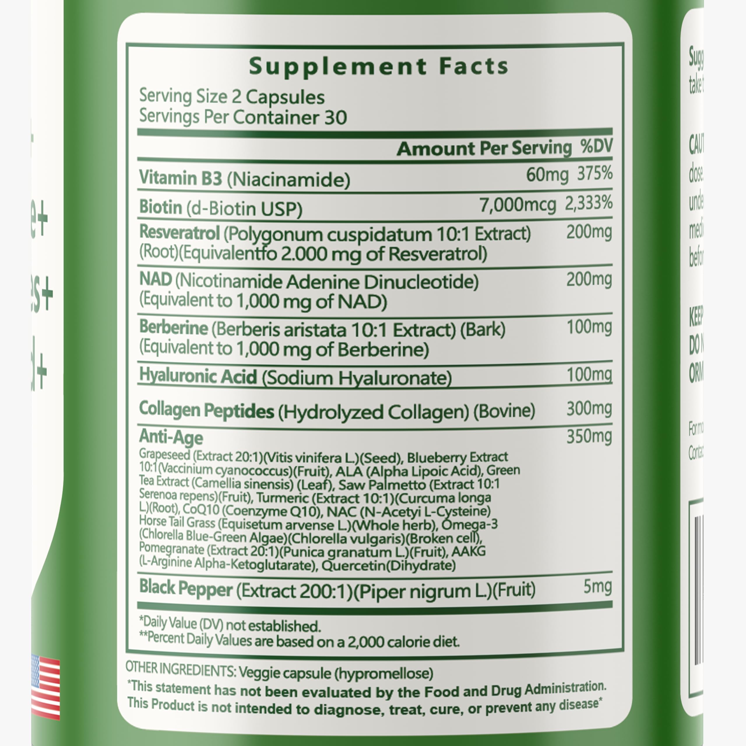 vitaxmin NAD Resveratrol Supplement 200mg with Berberine NAC Collagen - Nicotinamide Riboside NMN NADH CoQ10 Biotin Hyaluronic Acid - Hair Skin Nails Supplement - 60 Capsules vitaxmin uk supplements