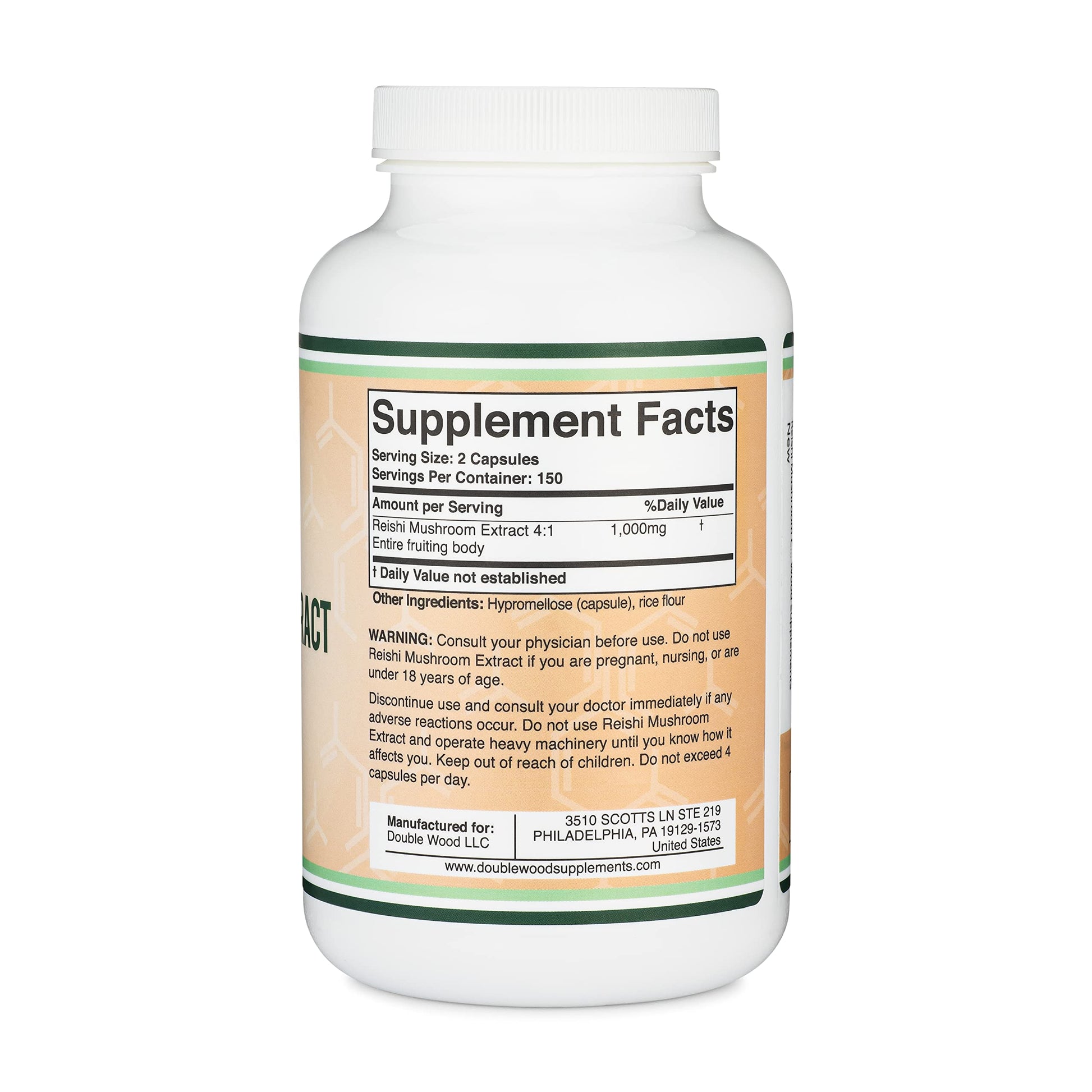 Reishi Mushroom Capsules (4:1 Ganoderma Extract, 1,000mg Red Reishi Powder Servings) Double Wood Supplements uk supplements