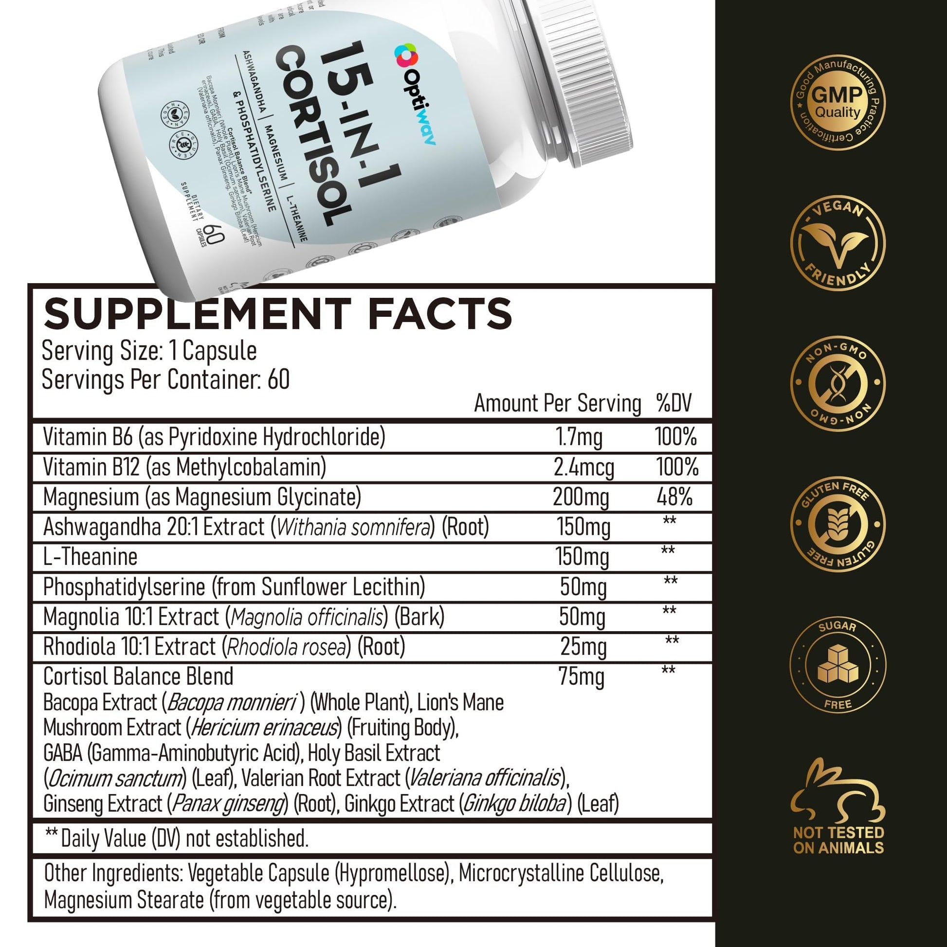 Optiwav Cortisol Detox Supplement for Women Men - Control & Lowering High Cortisol Level - Balance Calm Stress Relief Cleanse Adrenal Health Support - Magnesium Ashwagandha Cortisol Blocker Reducer Optiwav uk supplements