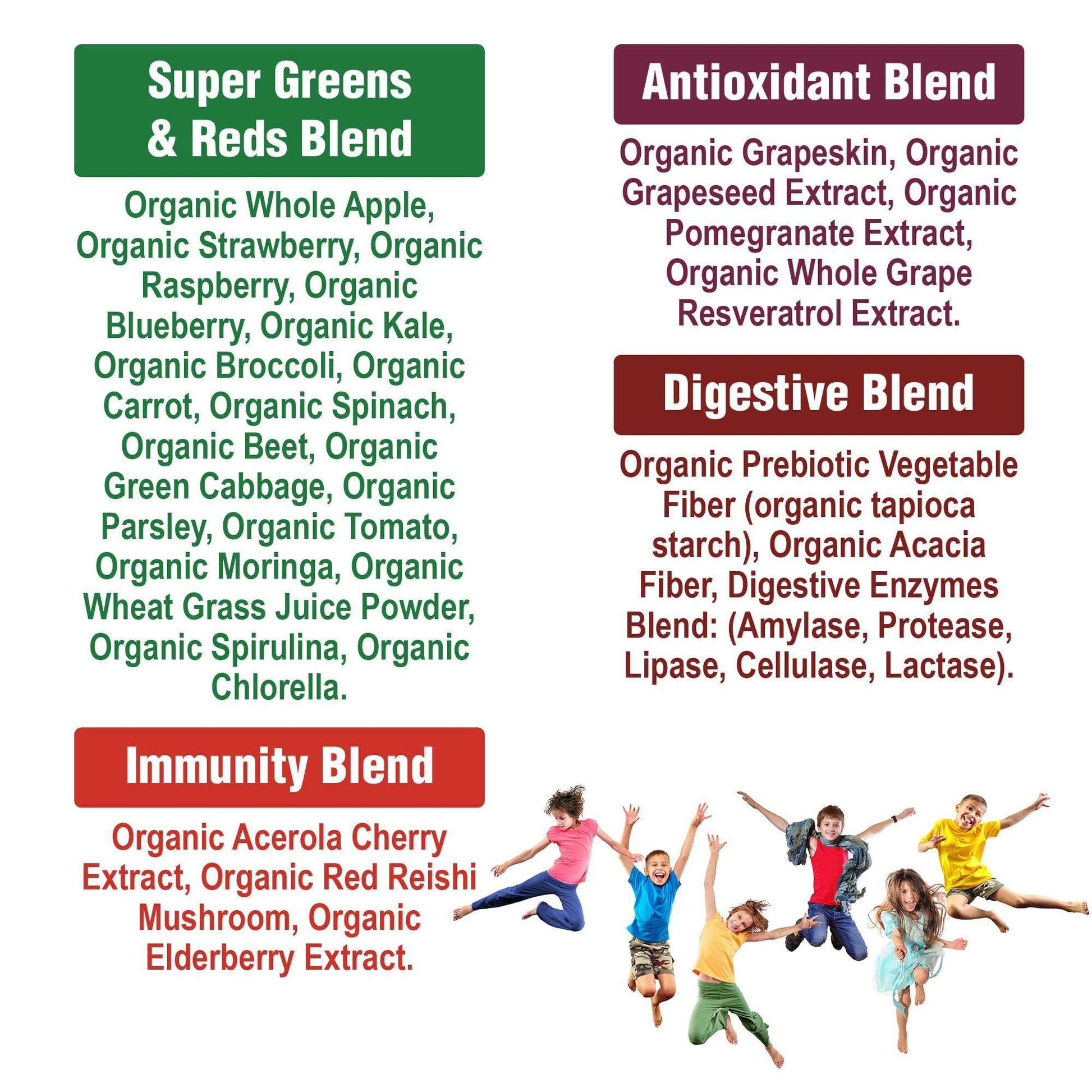 Kids Greens and Reds Superfood Powder. Best Tasting Organic Vegan Super Food Juice with 25+ Real Fruits and Vegetables. Gluten Free Real Food Vitamins. Green and Red Superfoods Supplement for Children Peak Performance uk supplements