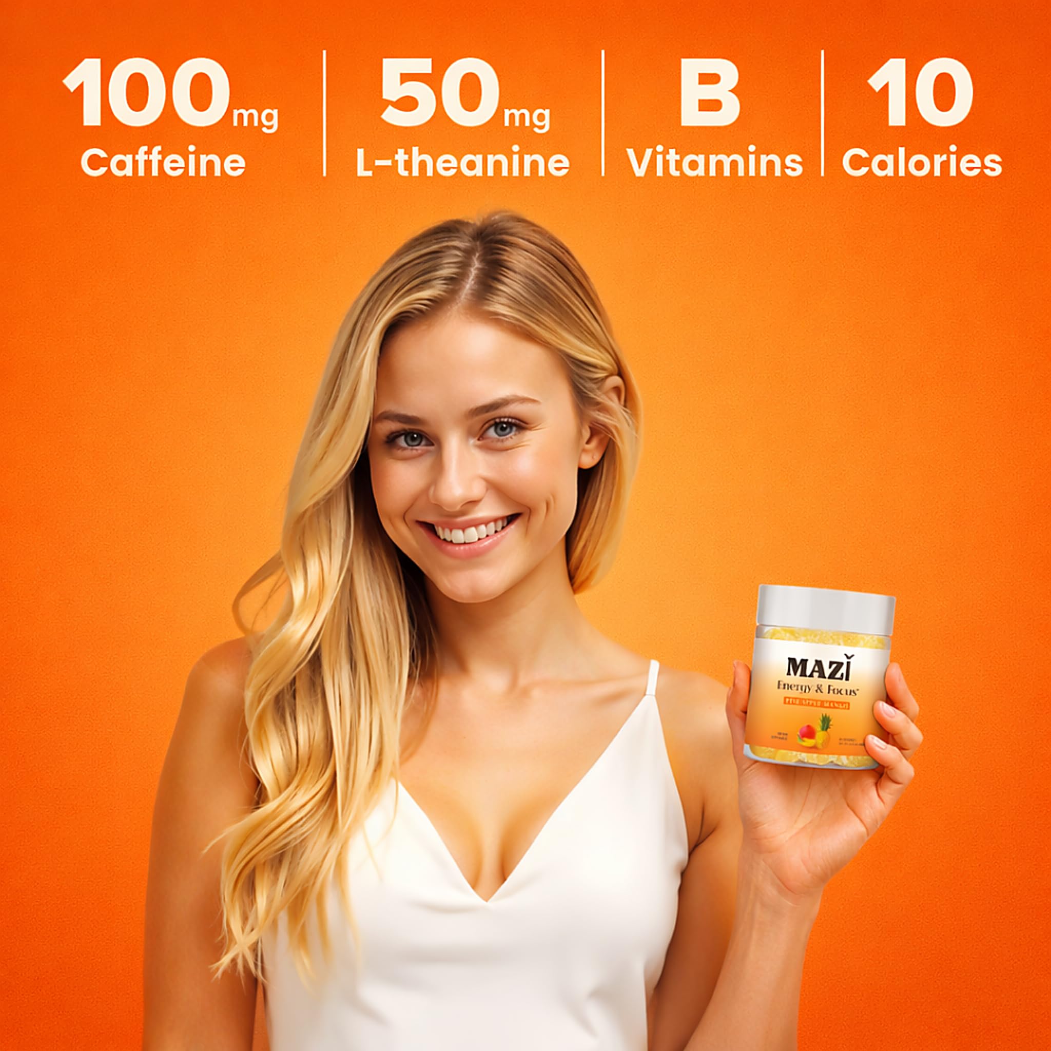 Energy & Focus Gummies | 100mg Natural Caffeine + L-Theanine + Vitamin B6 & B12 + CoQ10 | Nootropic Cognitive Brain Performance Supplement | No Crash or Jitters MAZI uk supplements