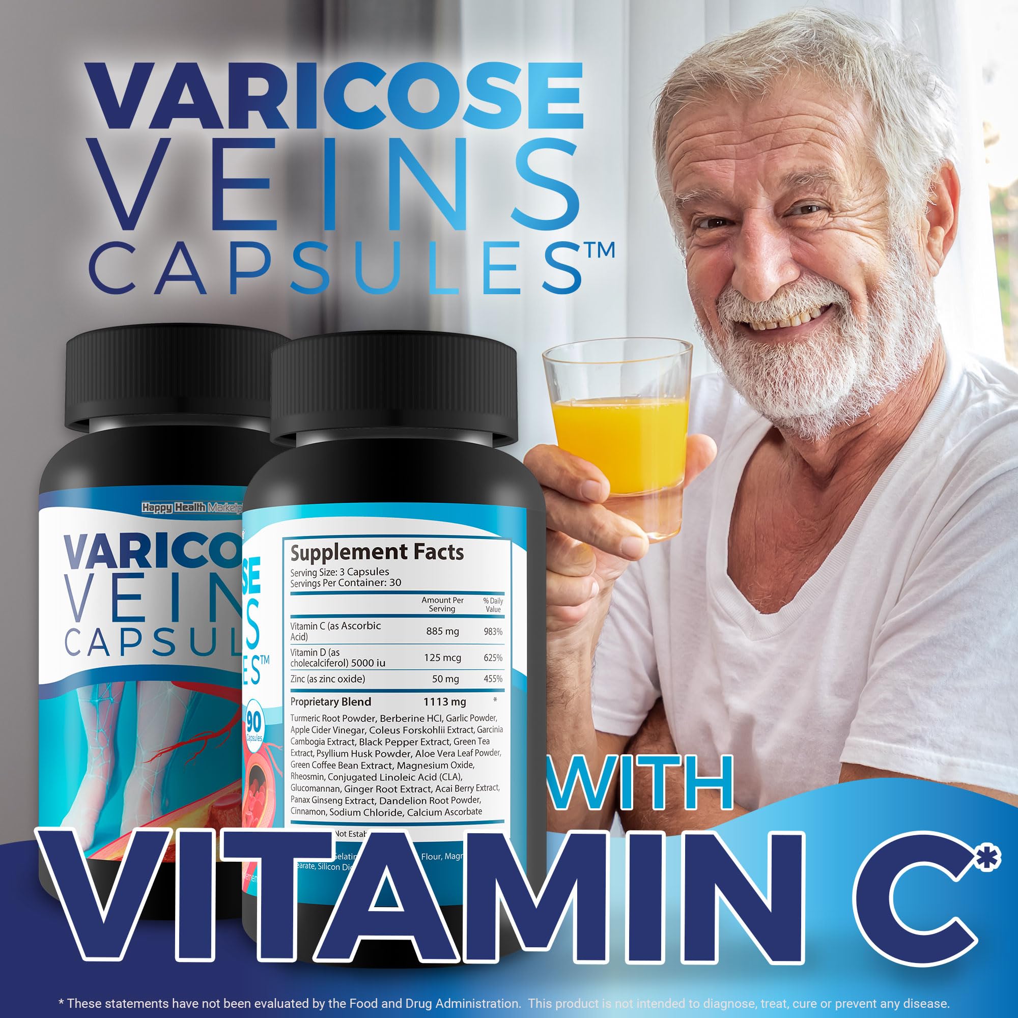 Varicose Veins Capsules - Our Best Natural Varicose Veins Treatment - Varicose Vein Supplement Anti Varicose Veins Women - Herbal Varicose Veins Treatment for Legs - Herbal Remedies for Varicose Veins Happy Health Marketplace uk supplements