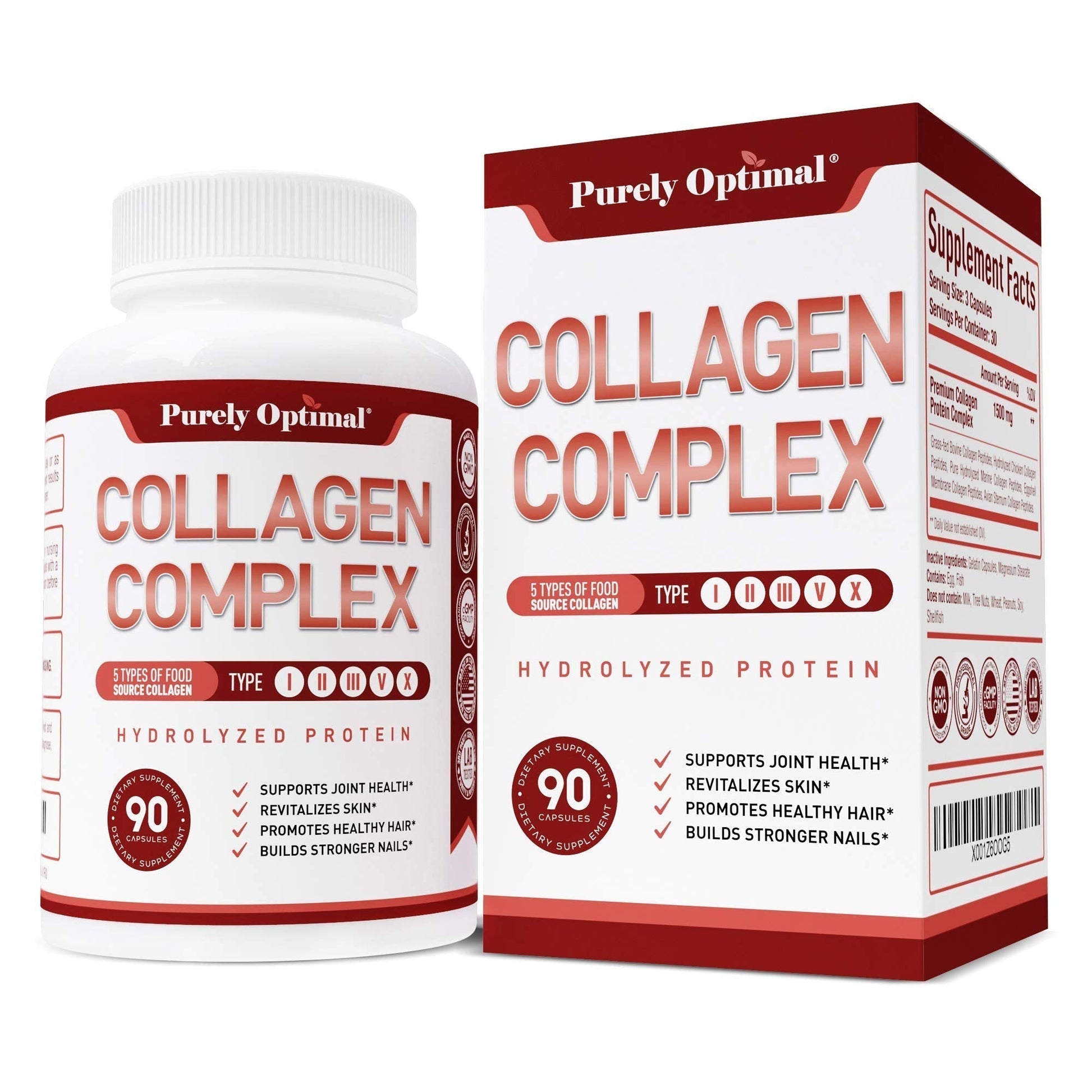 Purely Optimal Premium Multi Collagen Peptides Capsules (Types I, II, III, V, X) - Hair Purely Optimal uk supplements