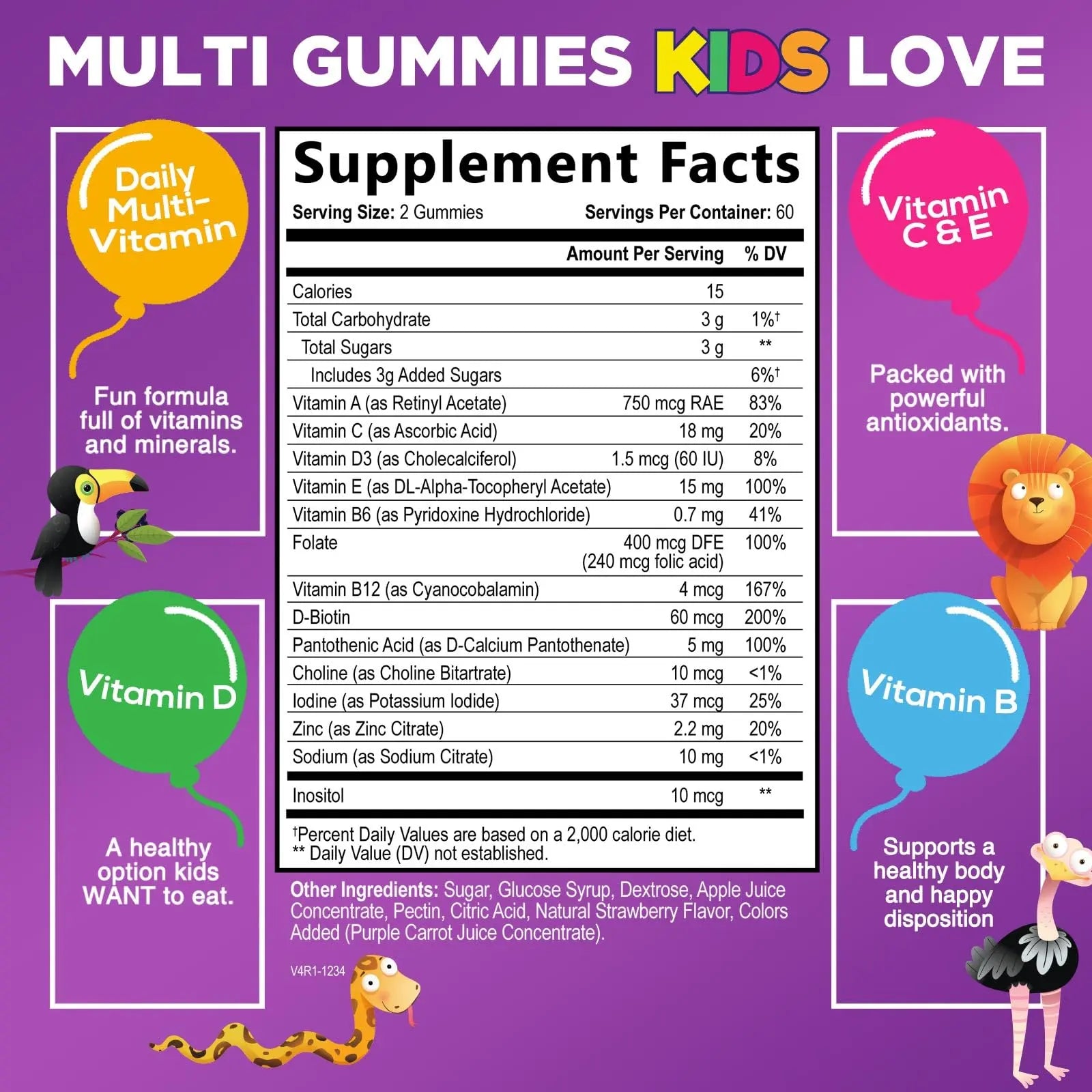 Multivitamin for Kids - Complete Daily Children's Multi Vitamin Gummies with Vitamin D, B Vitamins, Zinc & More - Energy, Memory Focus Nature's Nutrition uk supplements