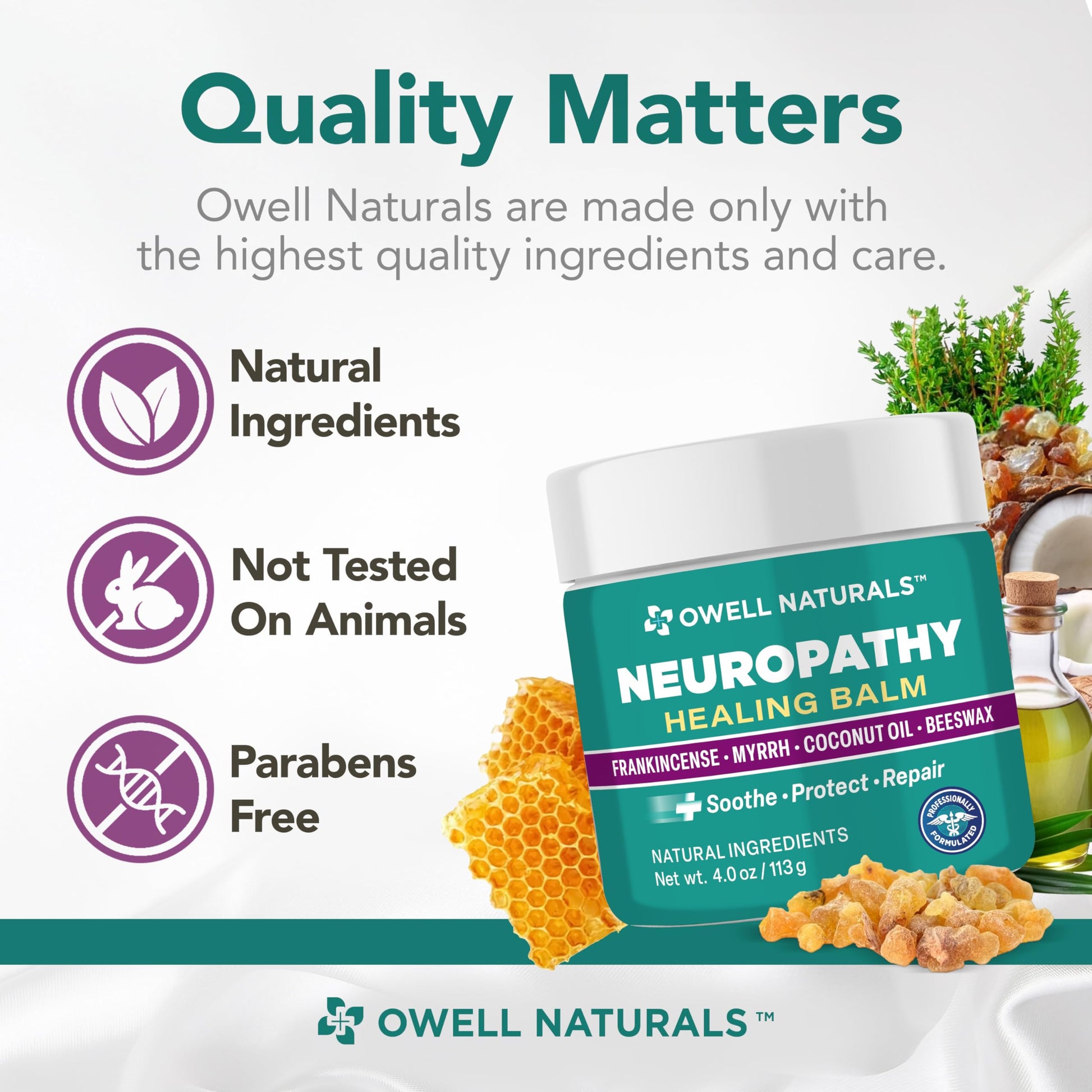OWELL NATURALS Neuropathy Healing Balm, Fast Acting, with Frankincense, Myrrh, Coconut Oil & Beeswax, Natural Ingredients – Soothe, Protect & Repair, 4 oz (Pack of 1) Owell Naturals uk supplements