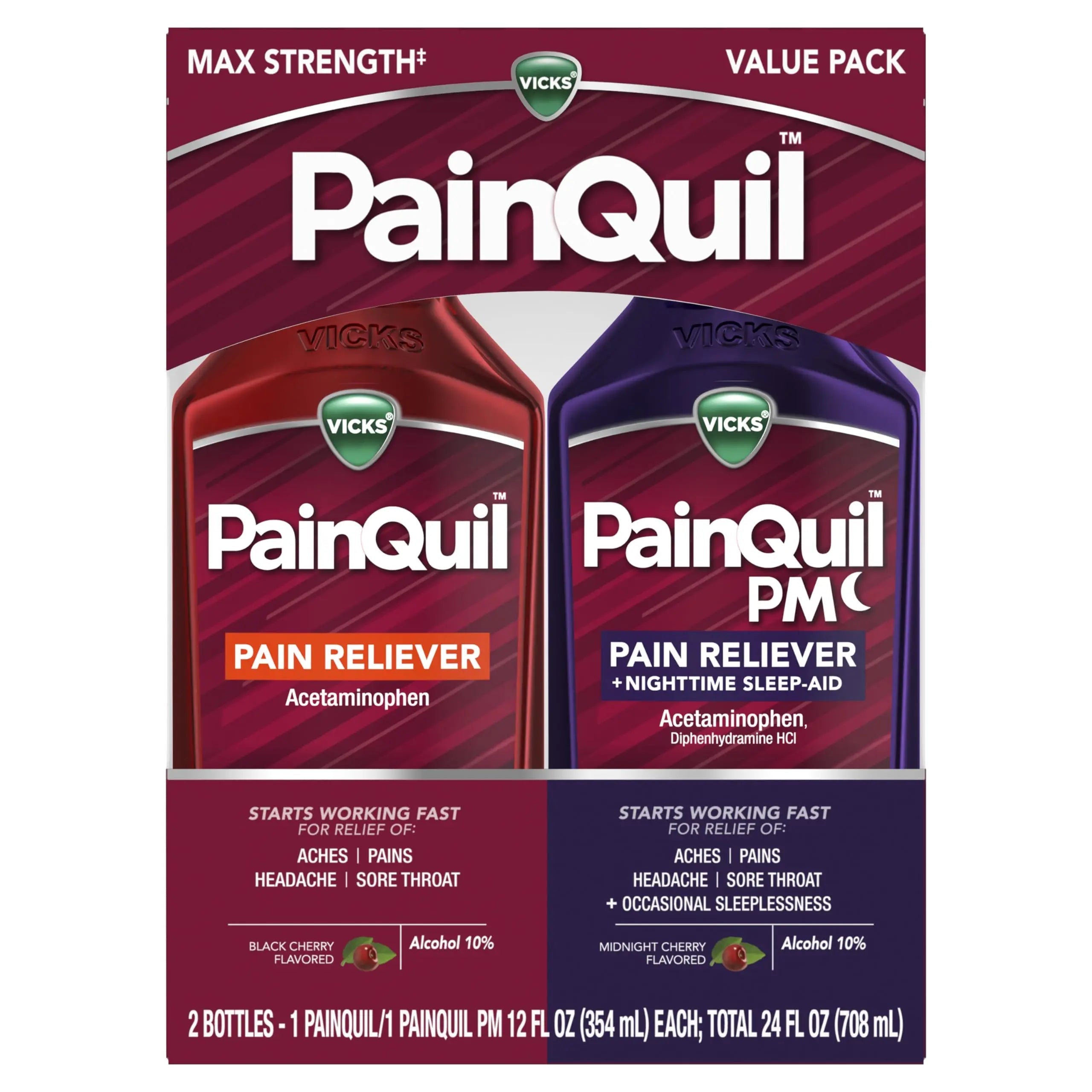 Vicks PainQuil & PainQuil PM Pain Relief Liquid, 1000mg Acetaminophen, 2x12 oz Vicks uk supplements
