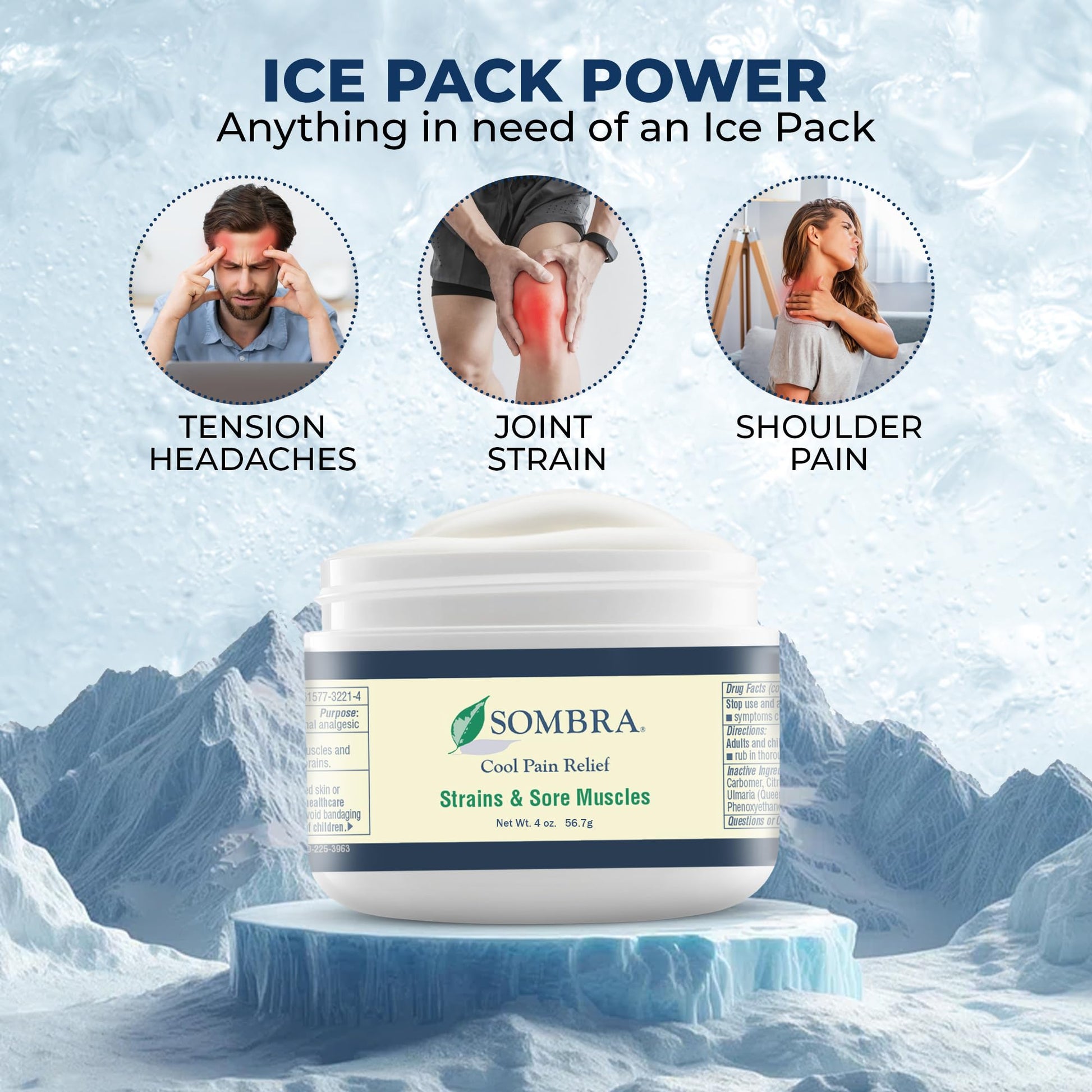 Sombra Original Cool Therapy Gel Cold Pain Relief for Swelling, Growing Pains, Soreness, Post-Workout, Vegan Formula Free of Artificial Fragrances, Dyes, NSAID, Wax, Petroleum, Alcohol - 4oz Jar Sombra uk supplements