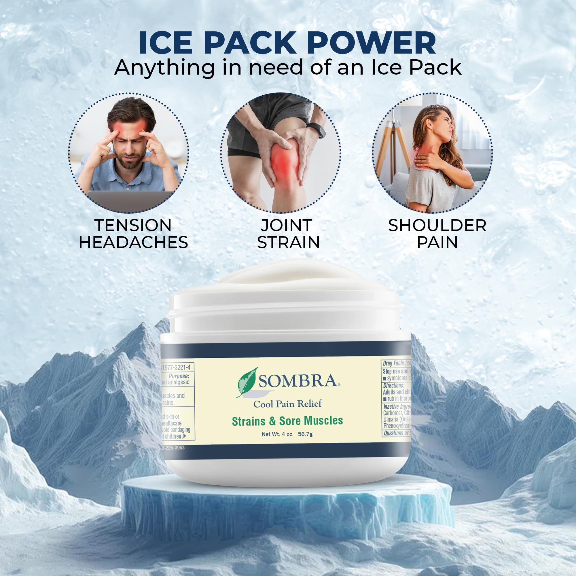 Sombra Original Cool Therapy Gel Cold Pain Relief for Swelling, Growing Pains, Soreness, Post-Workout, Vegan Formula Free of Artificial Fragrances, Dyes, NSAID, Wax, Petroleum, Alcohol - 4oz Jar Sombra uk supplements