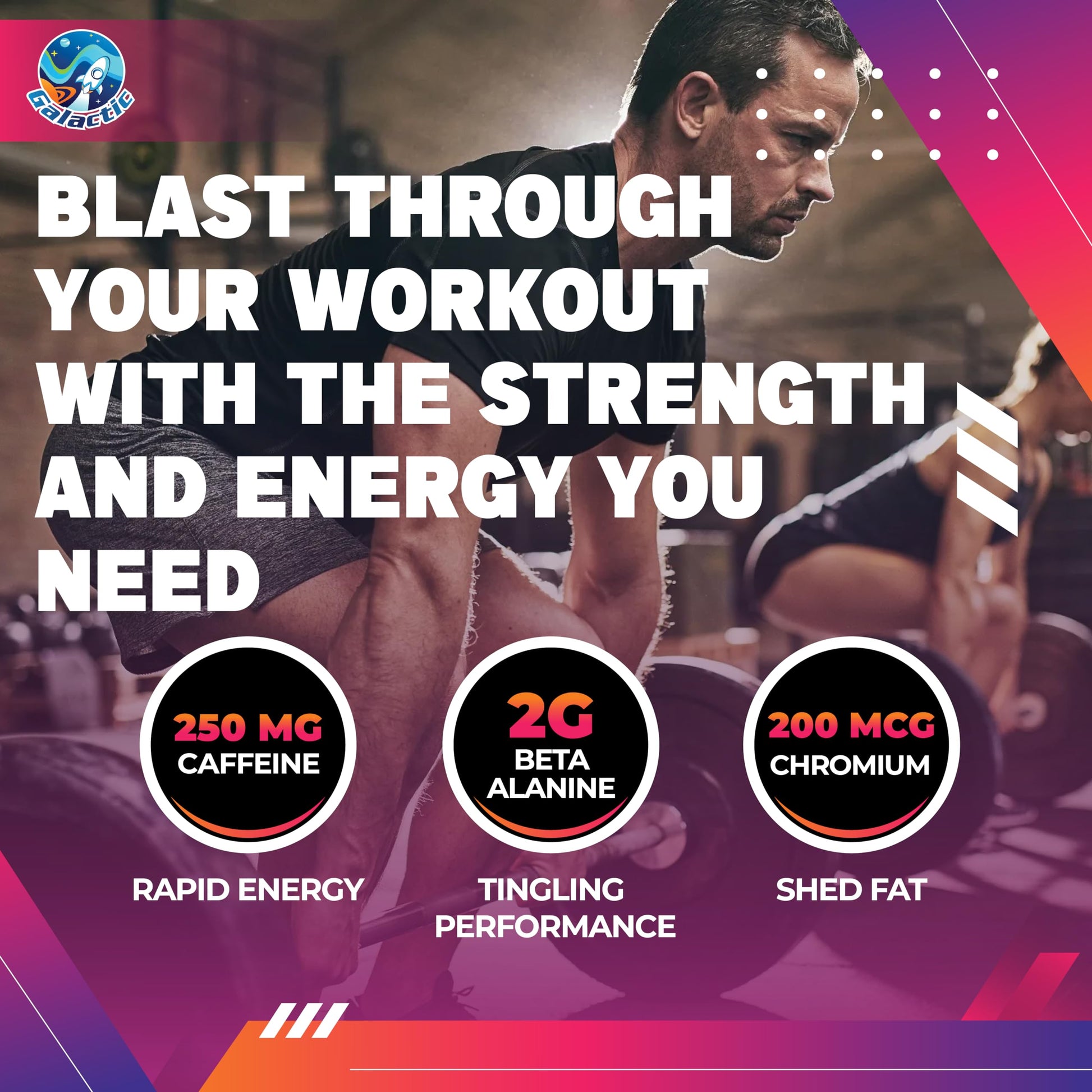 Galactic Pre-Workout Gummies, All Natural, 250mg Caffeine, Beta-Alanine, L-Citrulline Galactic uk supplements